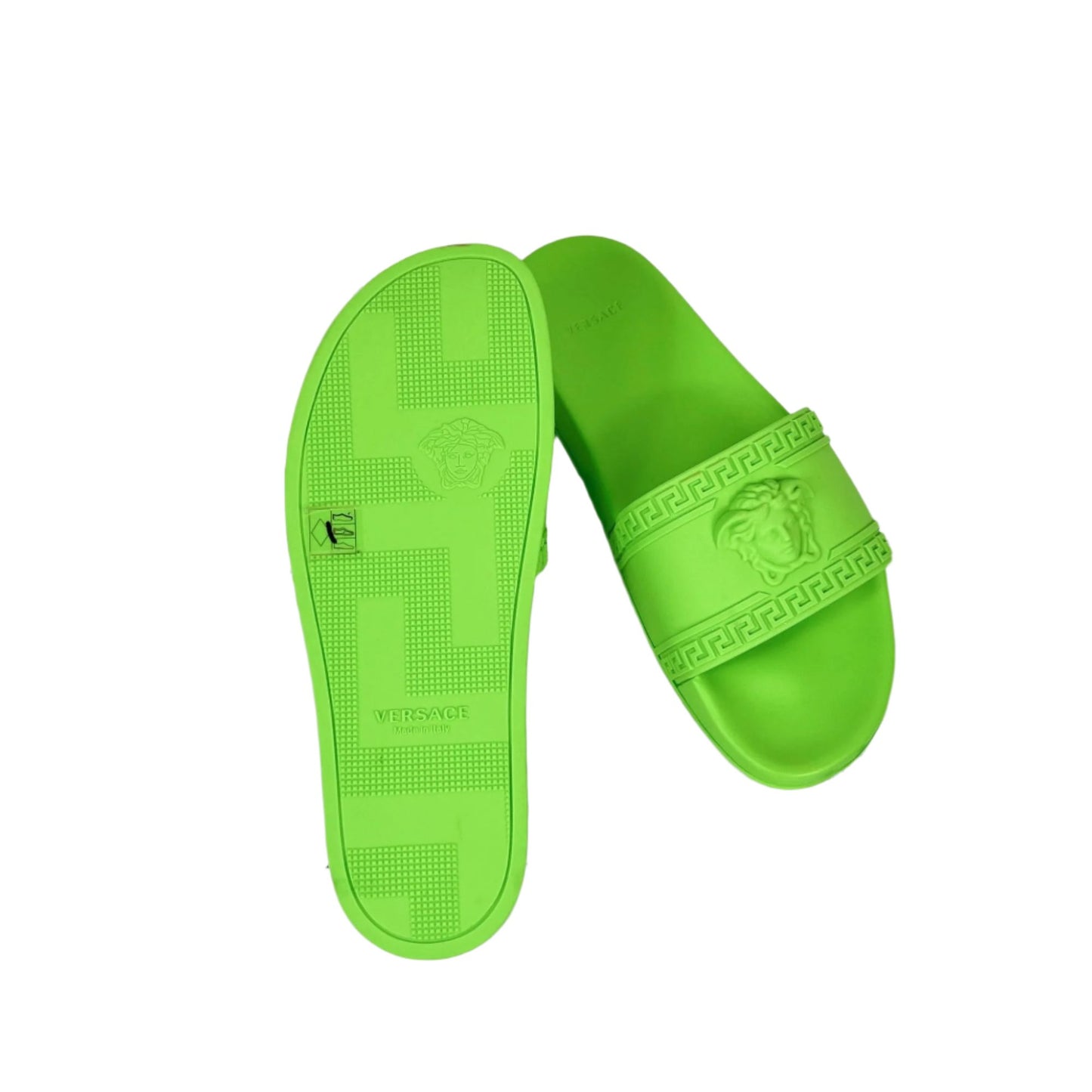 Versace Mens Neon Green Medusa Palazzo Rubber Slides | Positivo Clothing