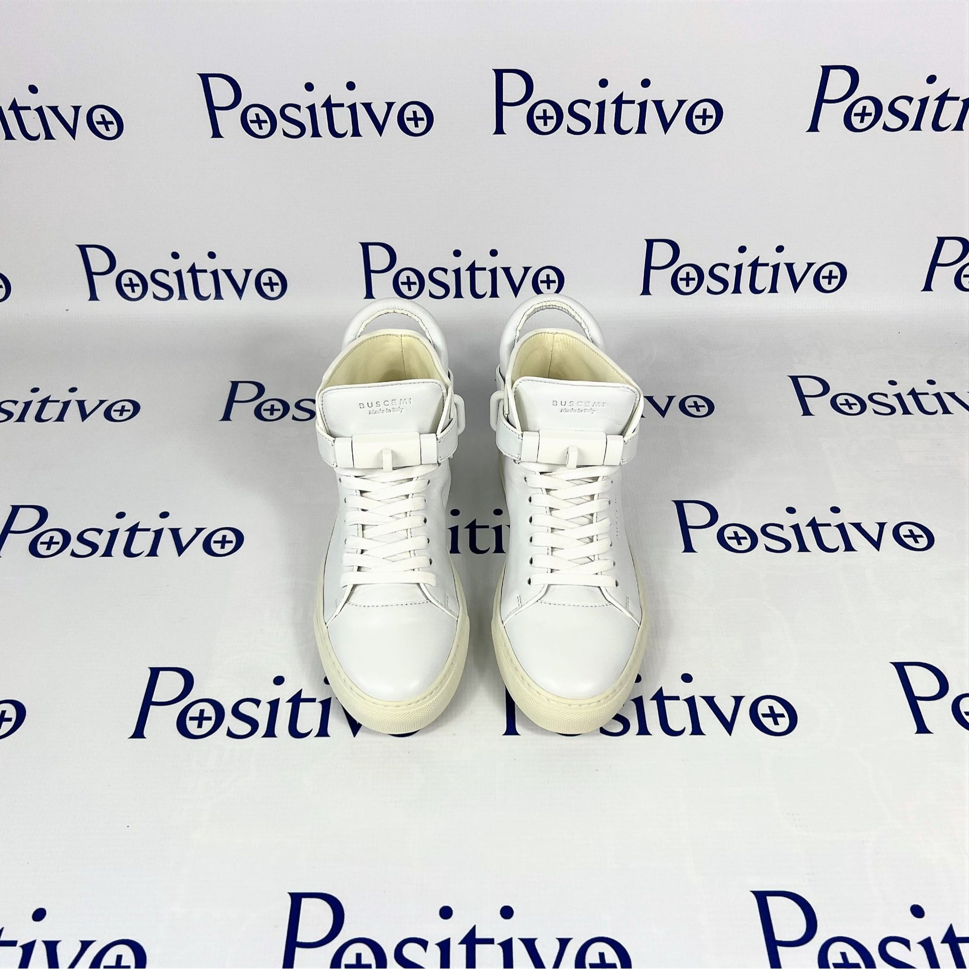 Buscemi Womens 100MM Flat Tonal White Leather Sneakers | Positivo Clothing