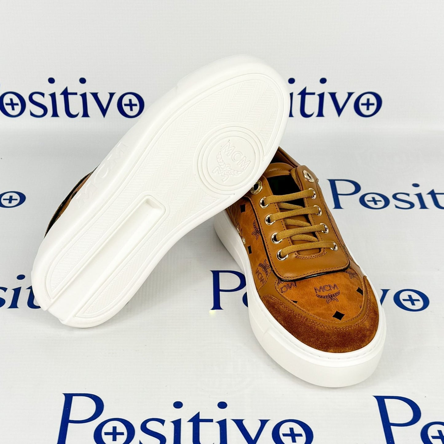 MCM Skyward Platform Cognac Visetos Sneakers | Positivo Clothing