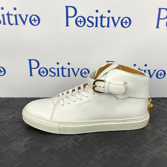 Buscemi Mens 100MM Buckle White Leather Sneakers | Positivo Clothing