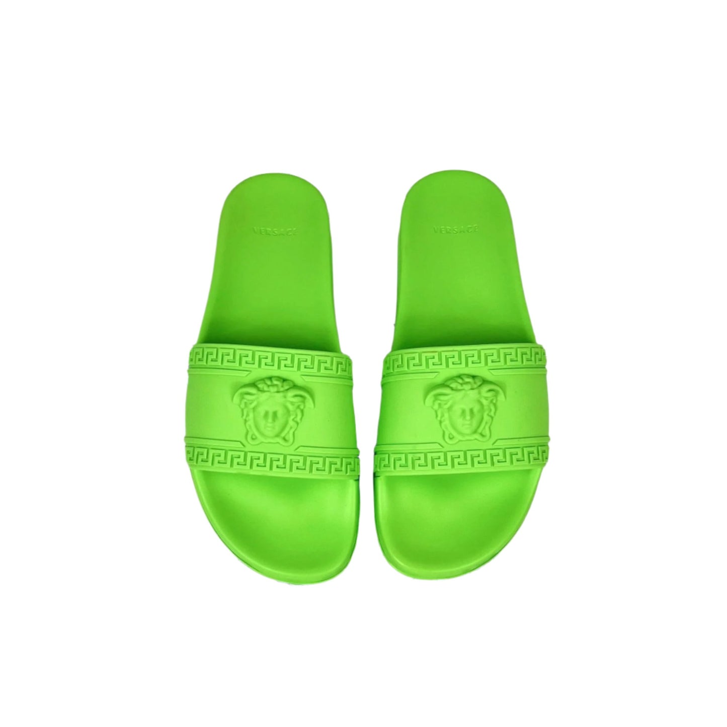 Versace Mens Neon Green Medusa Palazzo Rubber Slides | Positivo Clothing