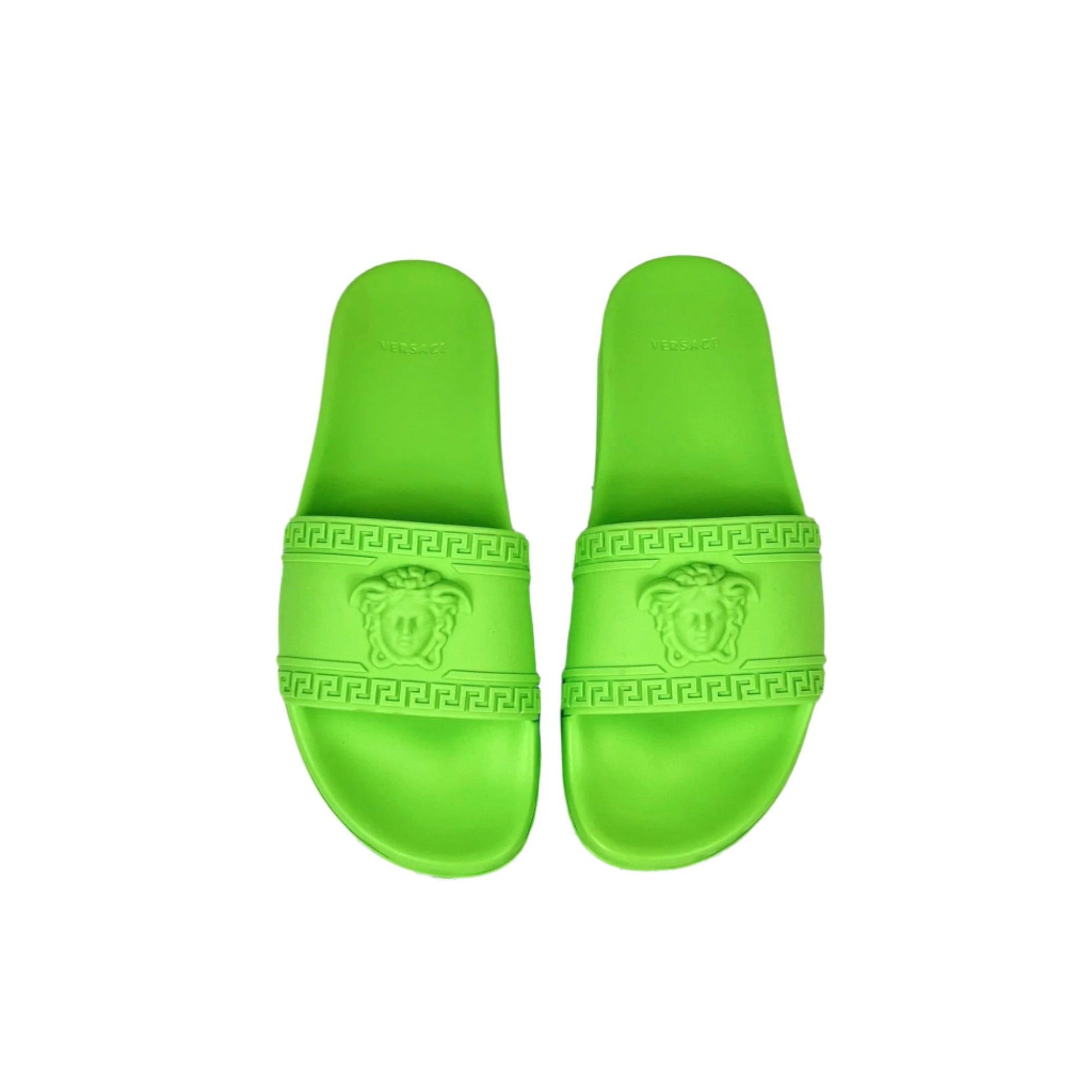 Versace Mens Neon Green Medusa Palazzo Rubber Slides | Positivo Clothing