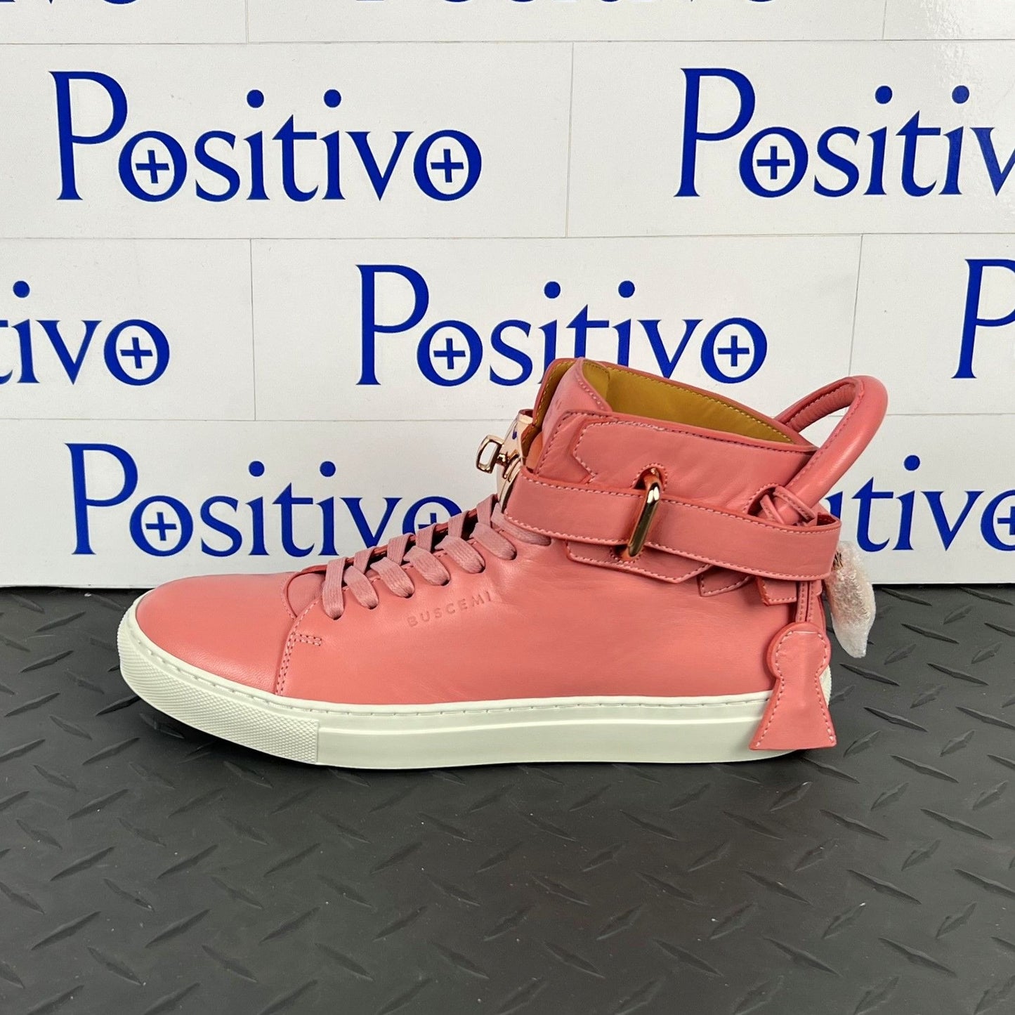 Buscemi Womens 100MM White/Pink Leather Sneakers | Positivo Clothing