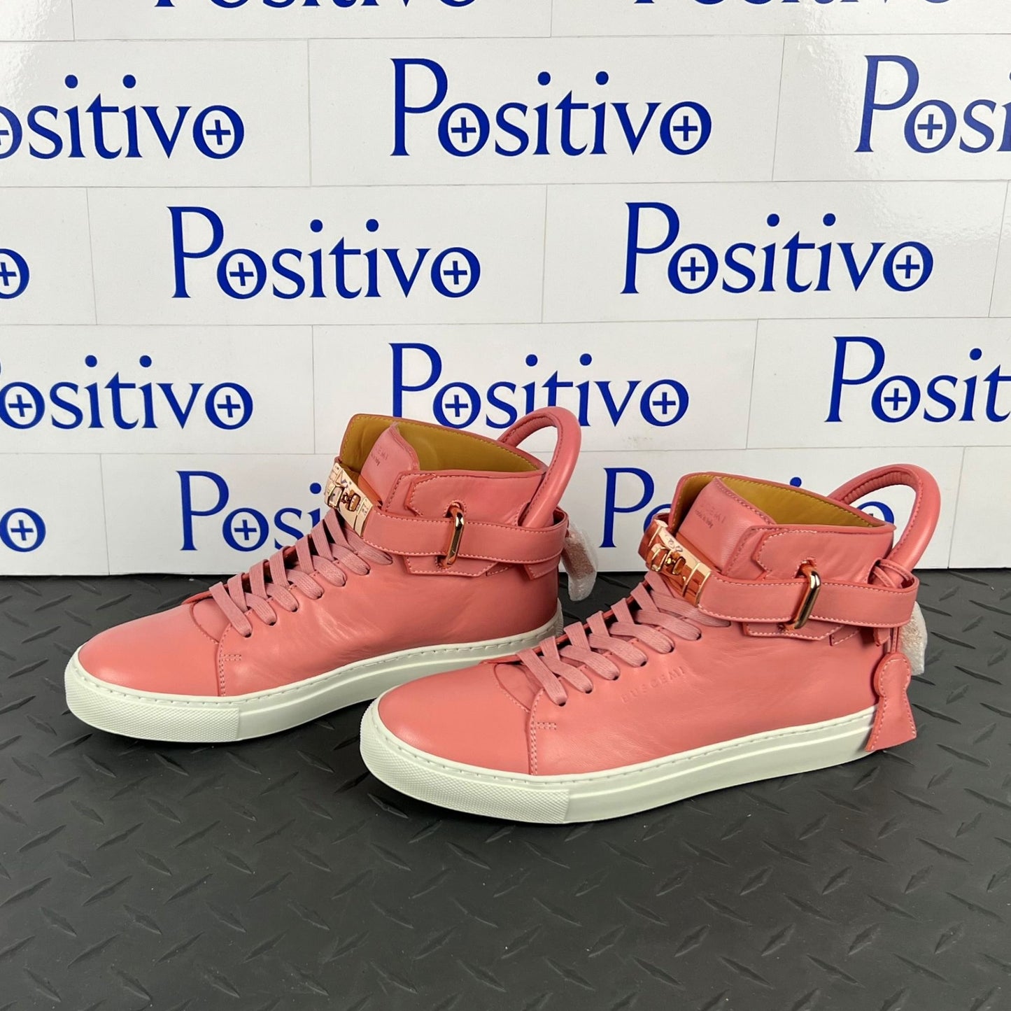 Buscemi Womens 100MM White/Pink Leather Sneakers | Positivo Clothing