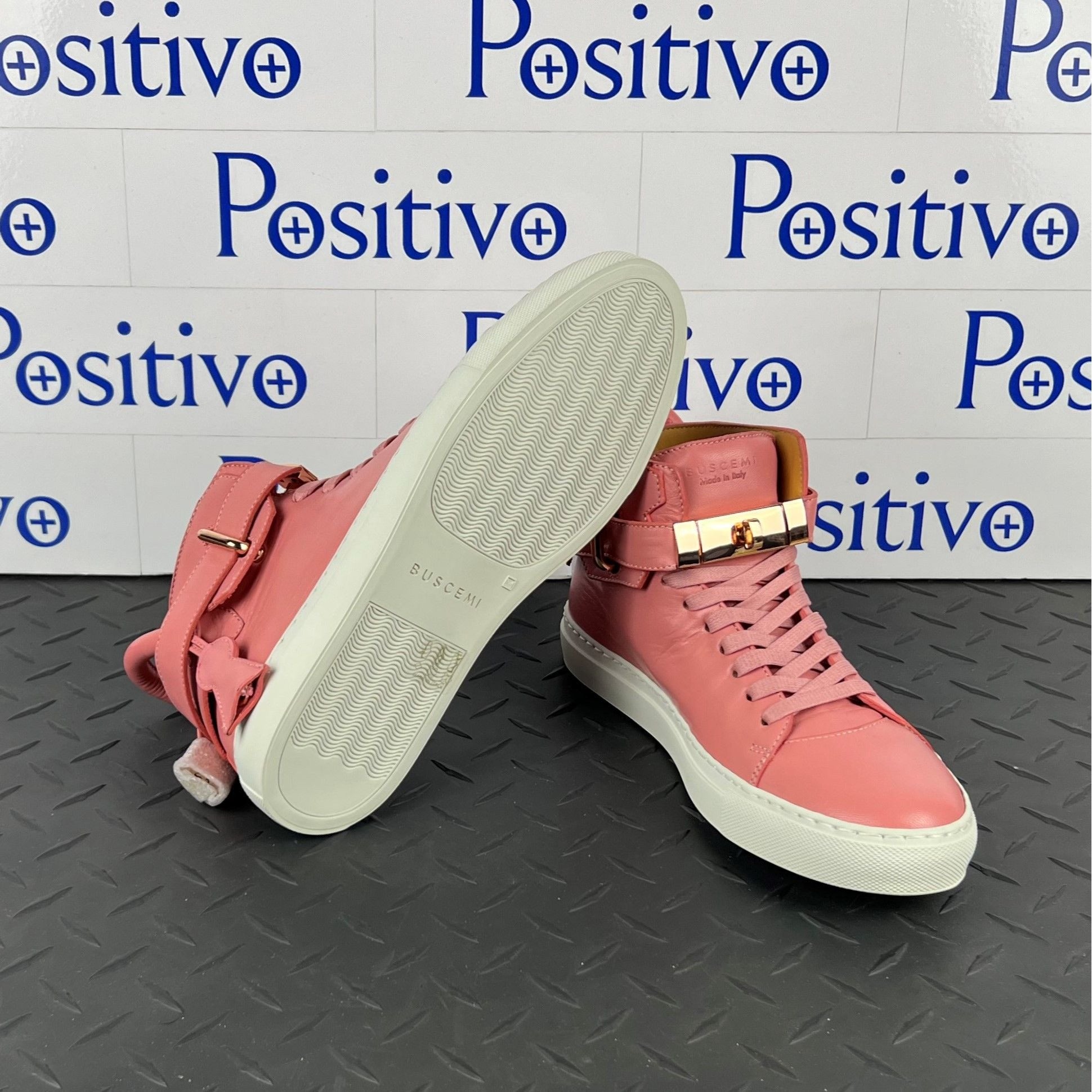 Buscemi Womens 100MM White/Pink Leather Sneakers | Positivo Clothing