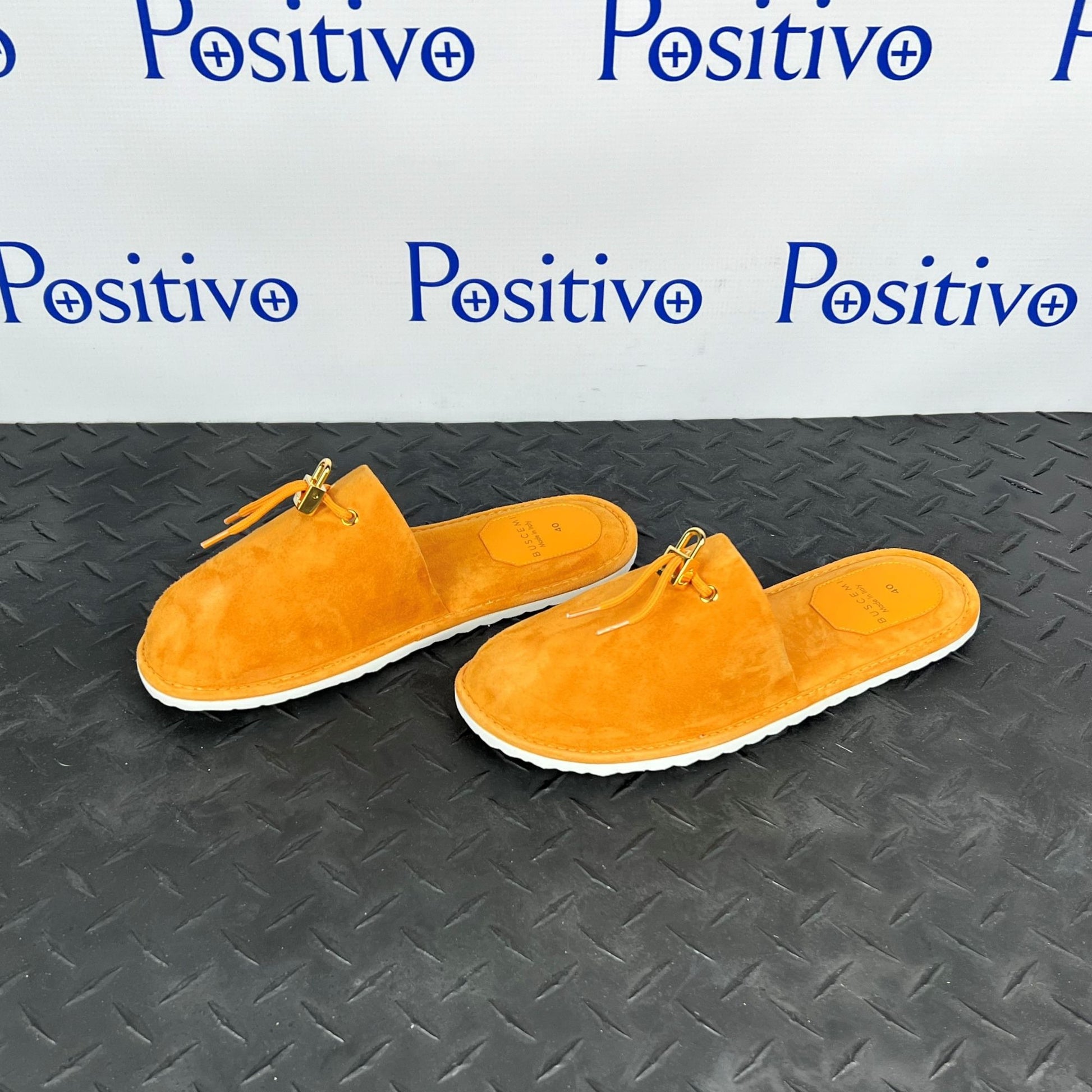 Buscemi Mens Greenwich Orange Suede Slippers | Positivo Clothing