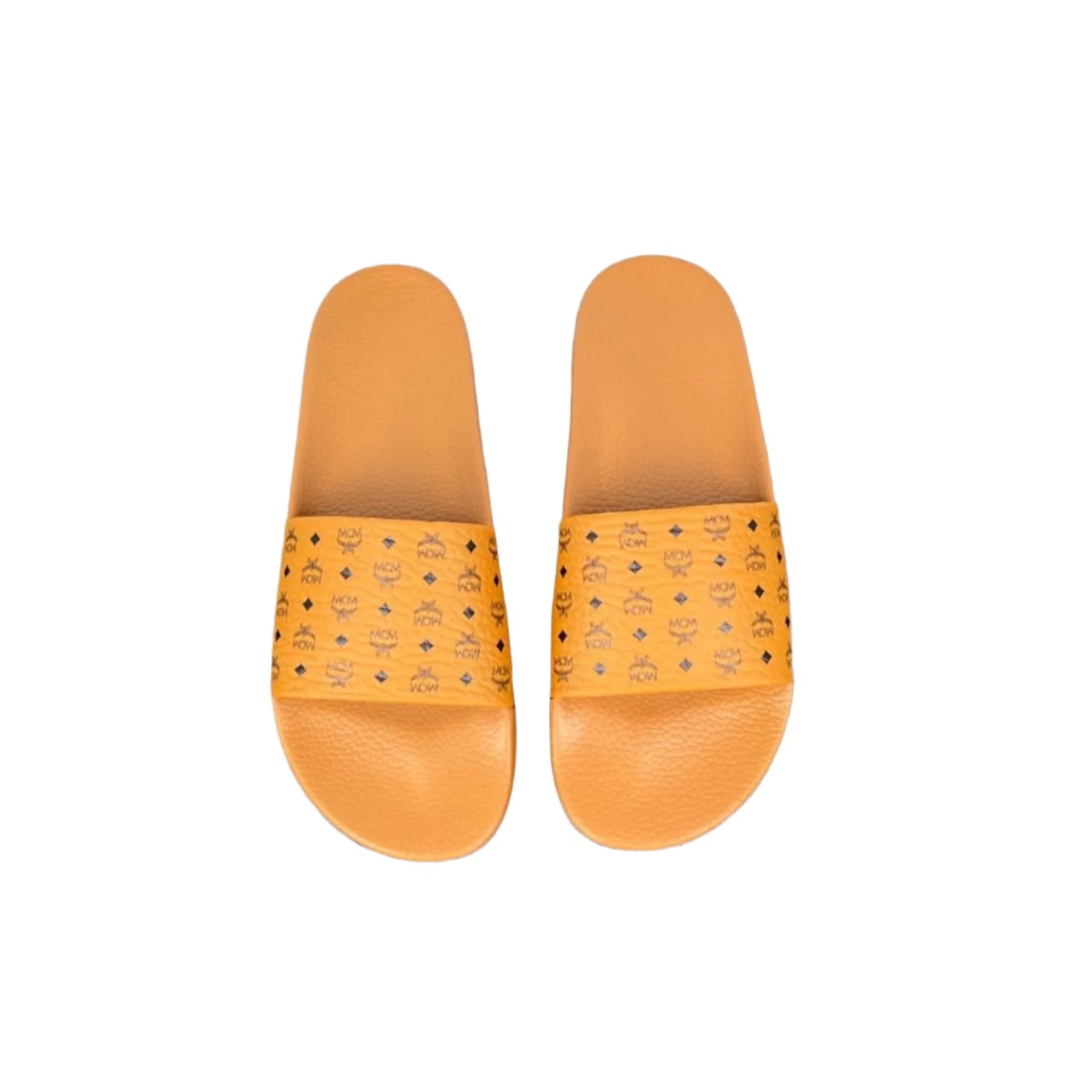 MCM Mens Cognac Visetos Rubber Slides | Positivo Clothing