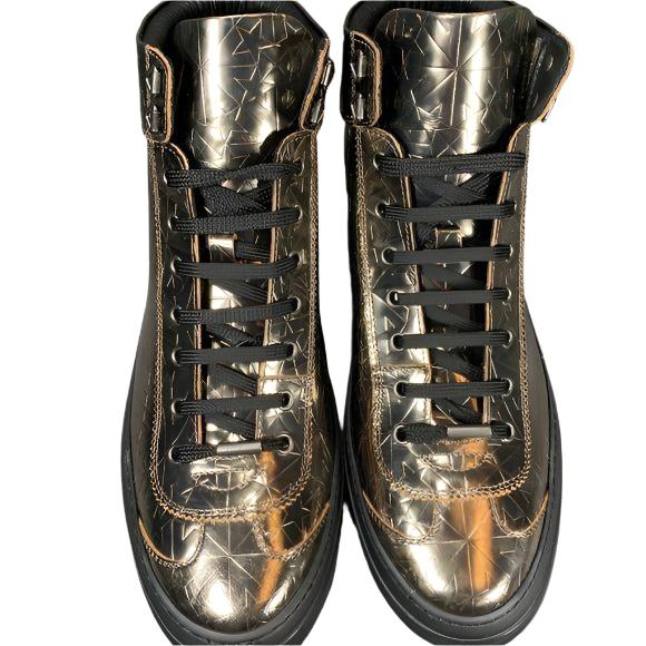 Jimmy Choo Mens Argyle Steel Gold High Top Sneakers | Positivo Clothing