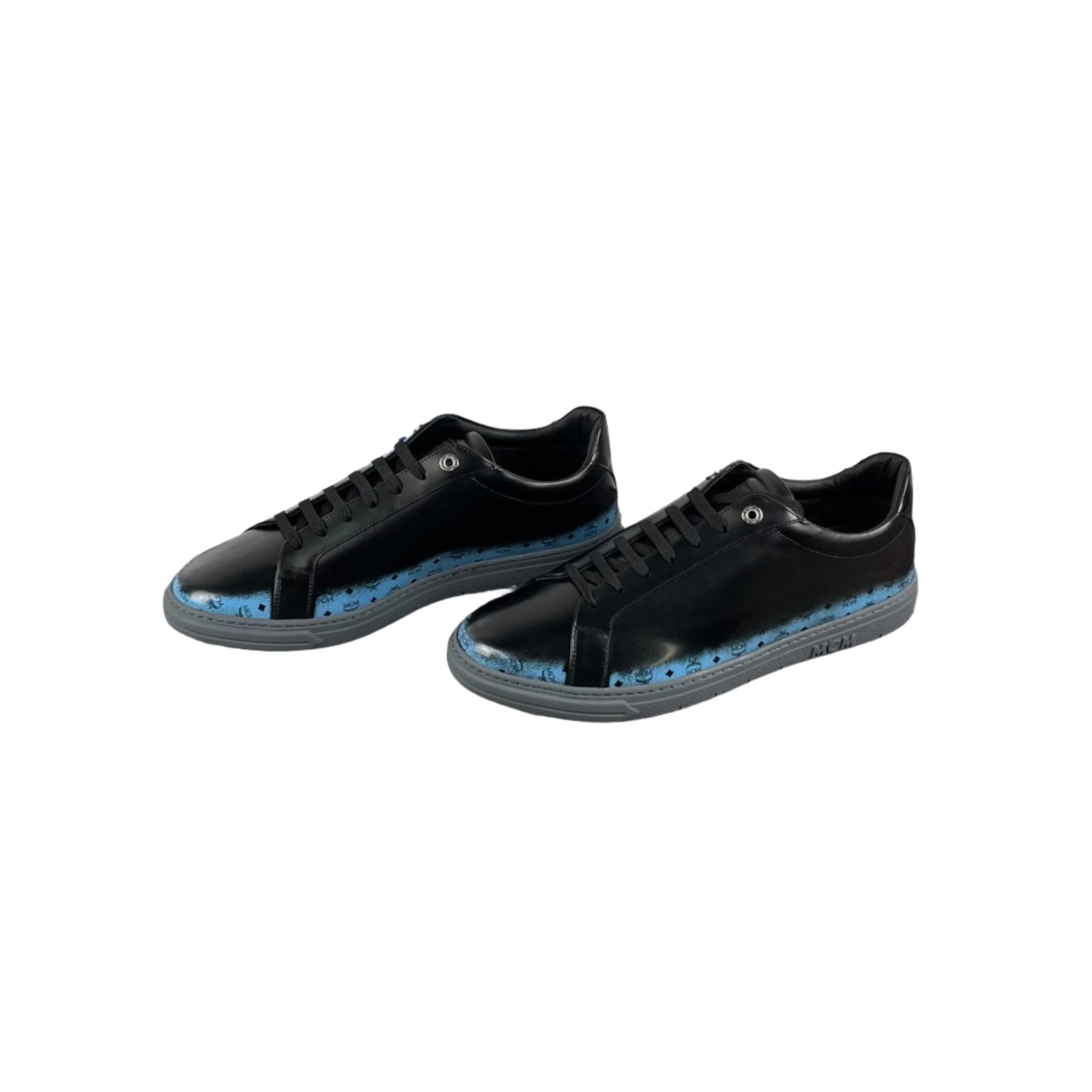 MCM Mens Terrain Gradient Black/Blue Leather Low Top Sneakers | Positivo Clothing