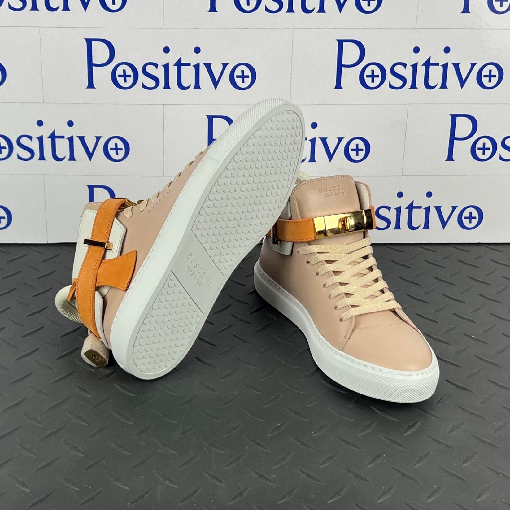 Buscemi Womens 100MM Nude Trio Leather Sneakers SAMPLE | Positivo Clothing