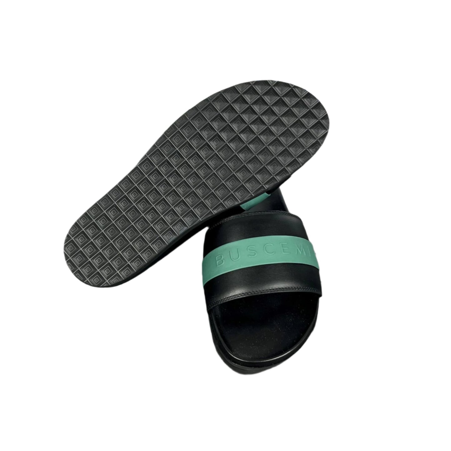 Buscemi Mens Slide Sport Black/Green Leather Sandals | Positivo Clothing