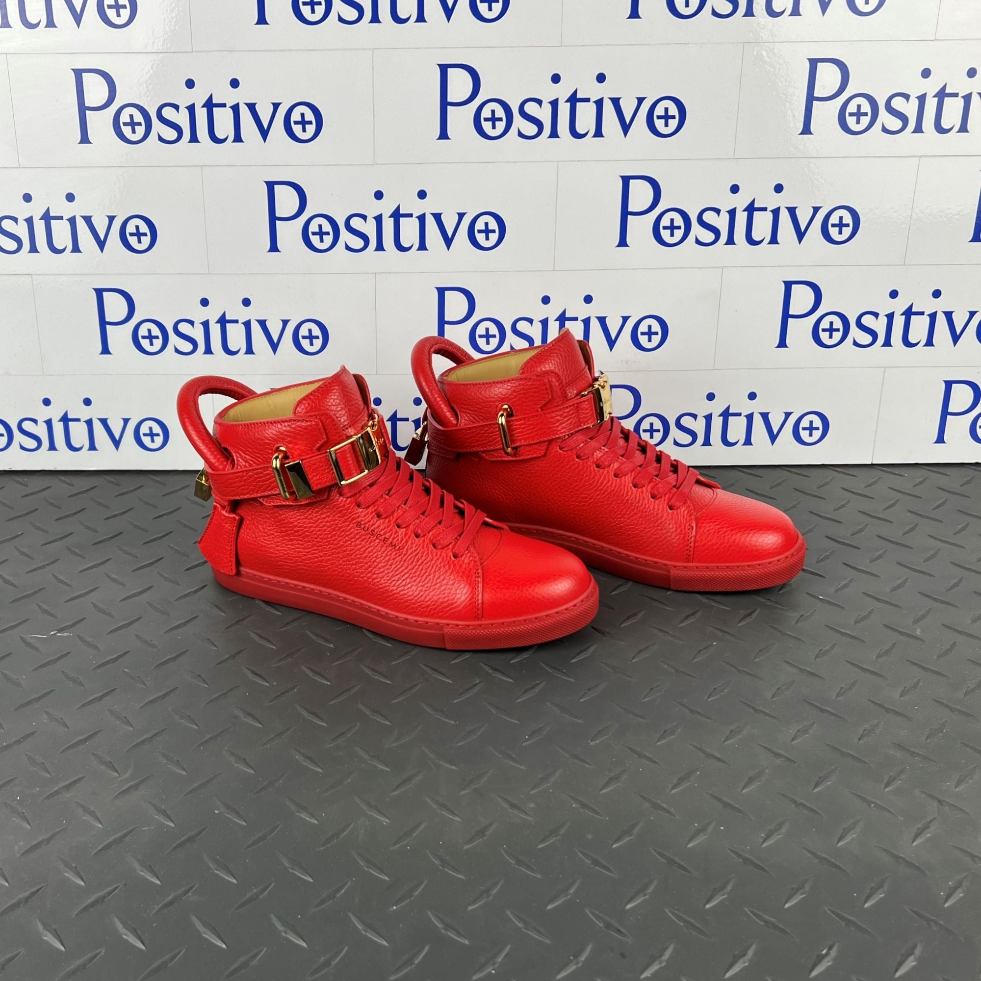 Buscemi Women's 100MM Clip Red Leather Sneakers | Positivo Clothing