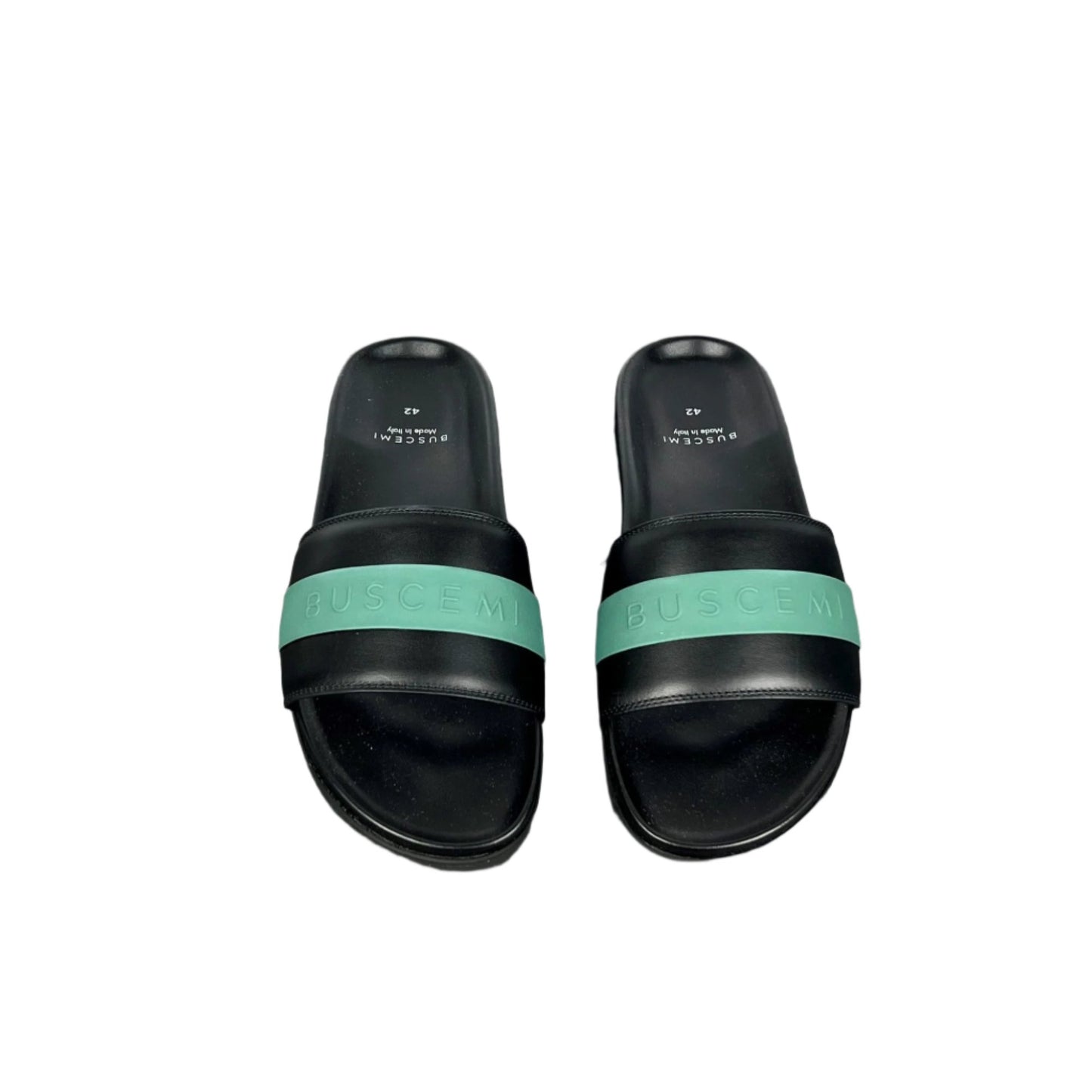 Buscemi Mens Slide Sport Black/Green Leather Sandals | Positivo Clothing