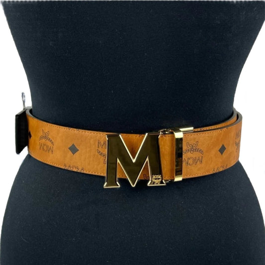 MCM Claus Cognac Leather Reversible Belt | Positivo Clothing