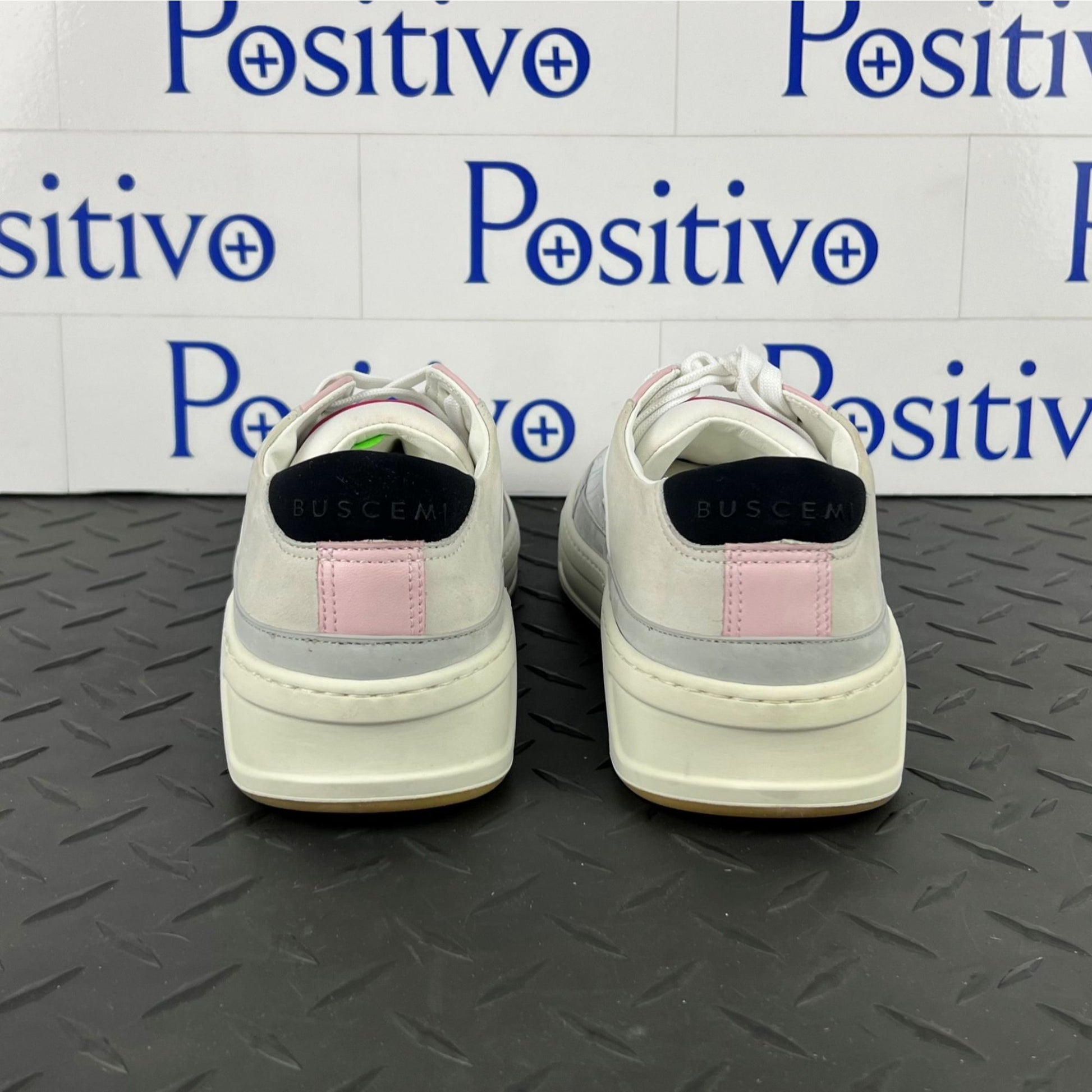 Buscemi Womens Prodigy White/Grey Leather Sneakers SAMPLE | Positivo Clothing