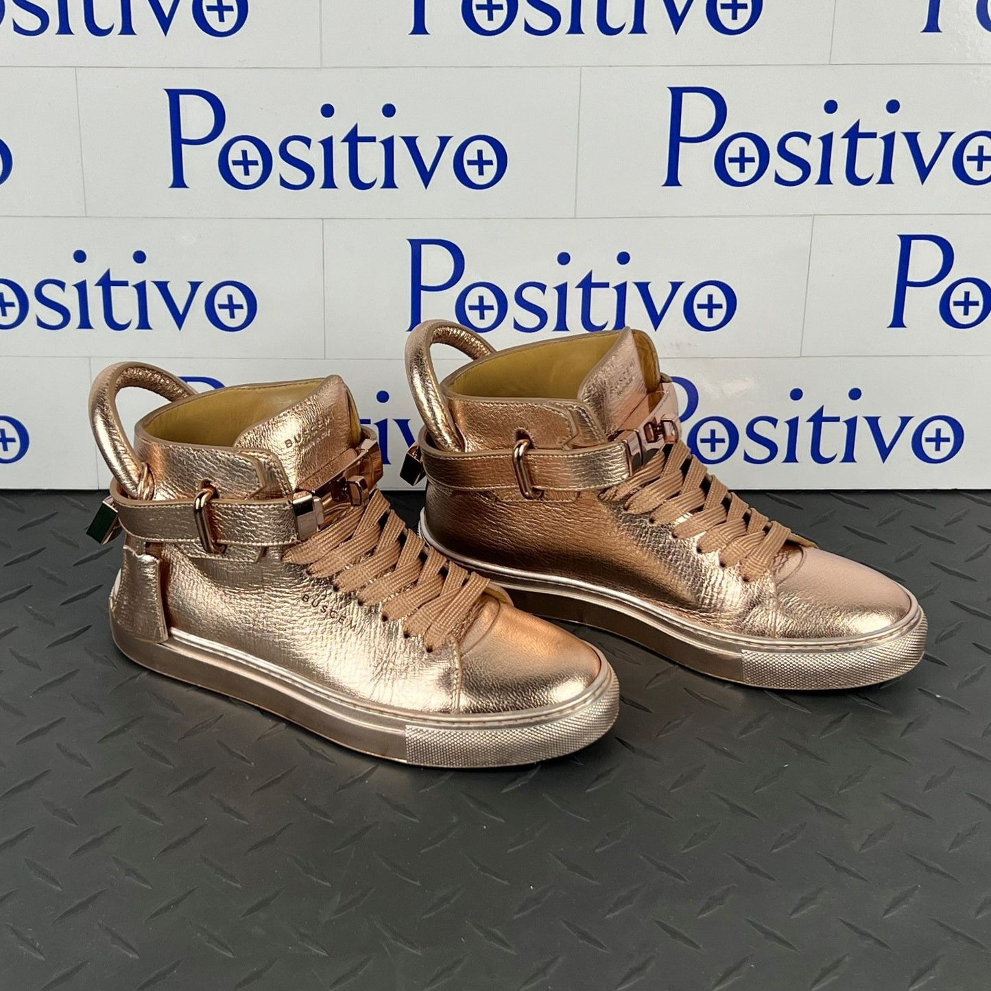 Buscemi 100MM Metallic Rose Gold Leather High Top Sneakers US 6 SAMPLE