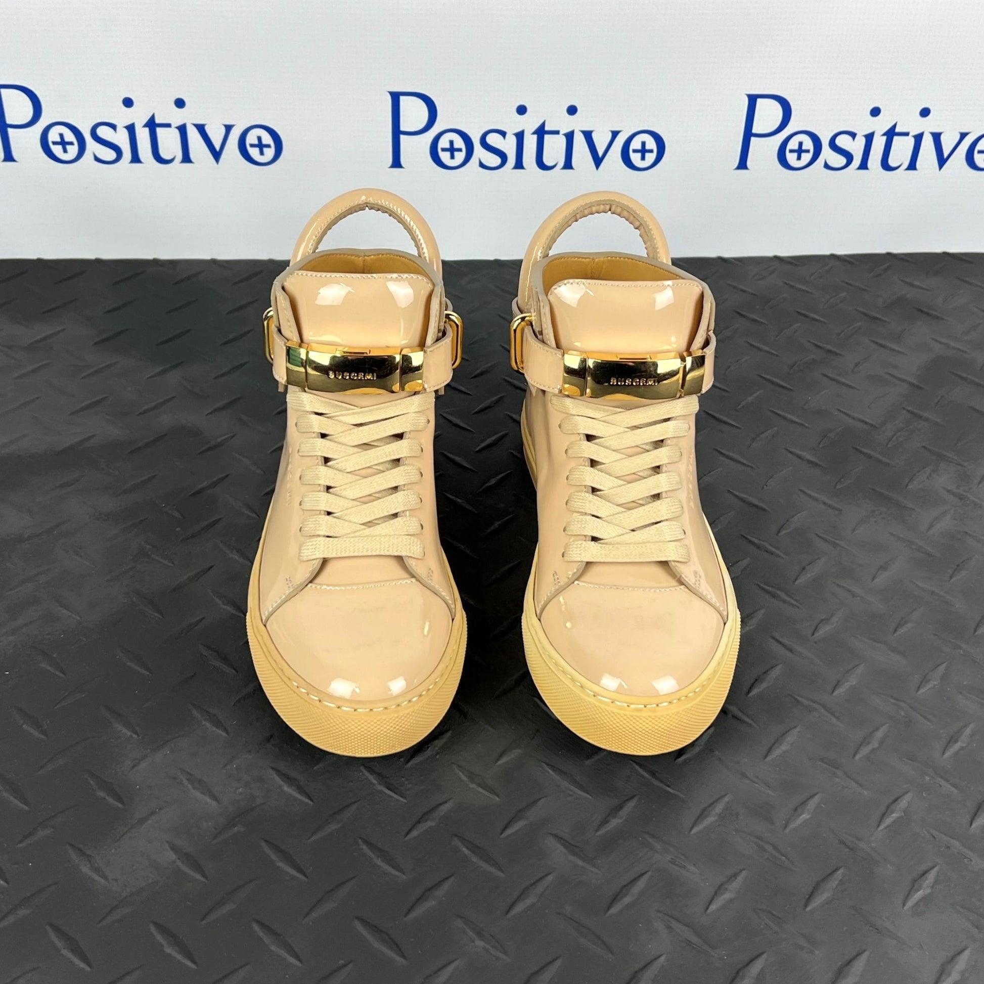 Buscemi Womens 100MM New Button Nude Patent Leather Sneakers | Positivo Clothing