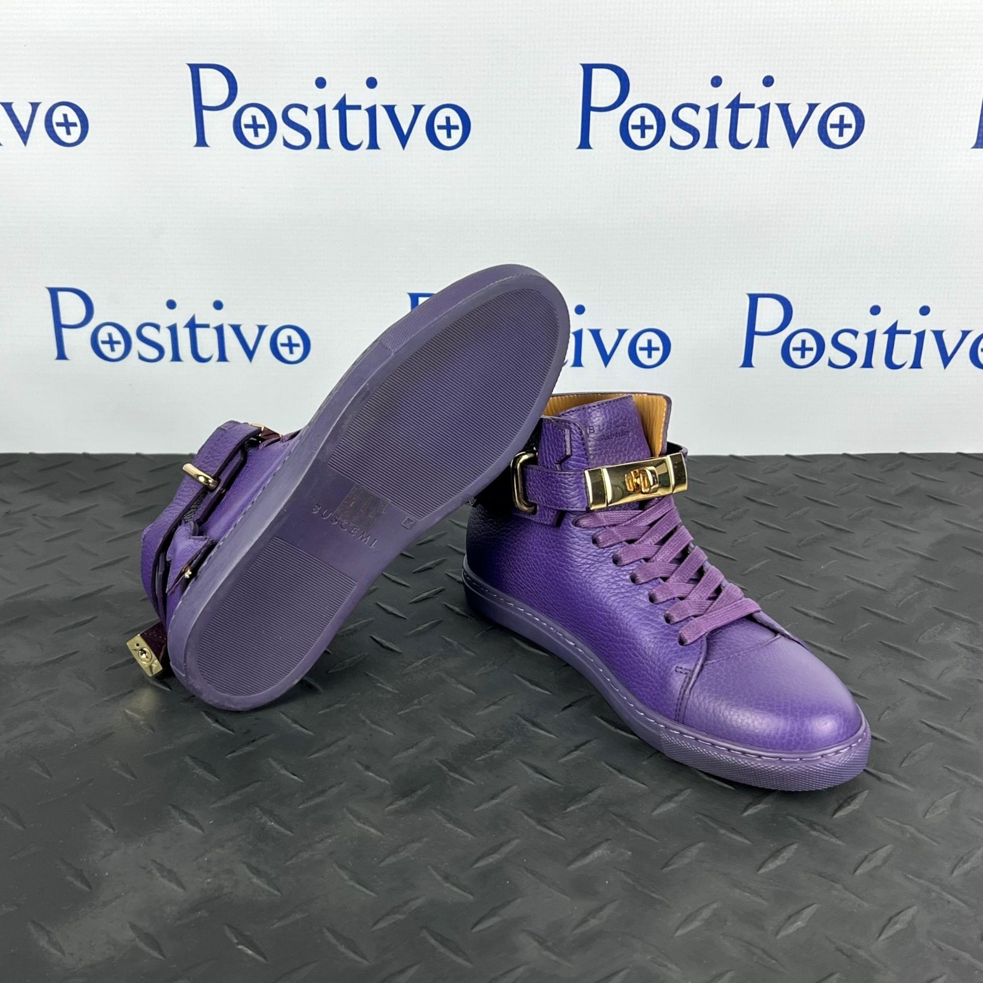 Buscemi Womens 100MM Flat Violet Leather Sneakers | Positivo Clothing