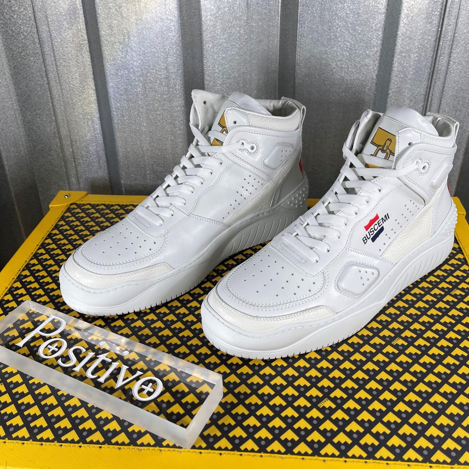 Buscemi Womens Basket White/Gold Leather Sneakers | Positivo Clothing