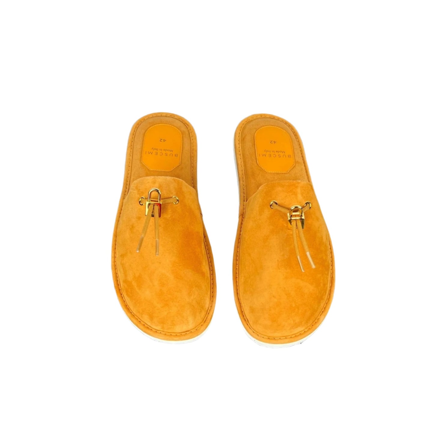 Buscemi Mens Greenwich Orange Suede Slippers SAMPLE | Positivo Clothing