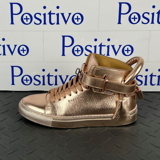 Buscemi 100MM Metallic Rose Gold Leather High Top Sneakers | Positivo Clothing