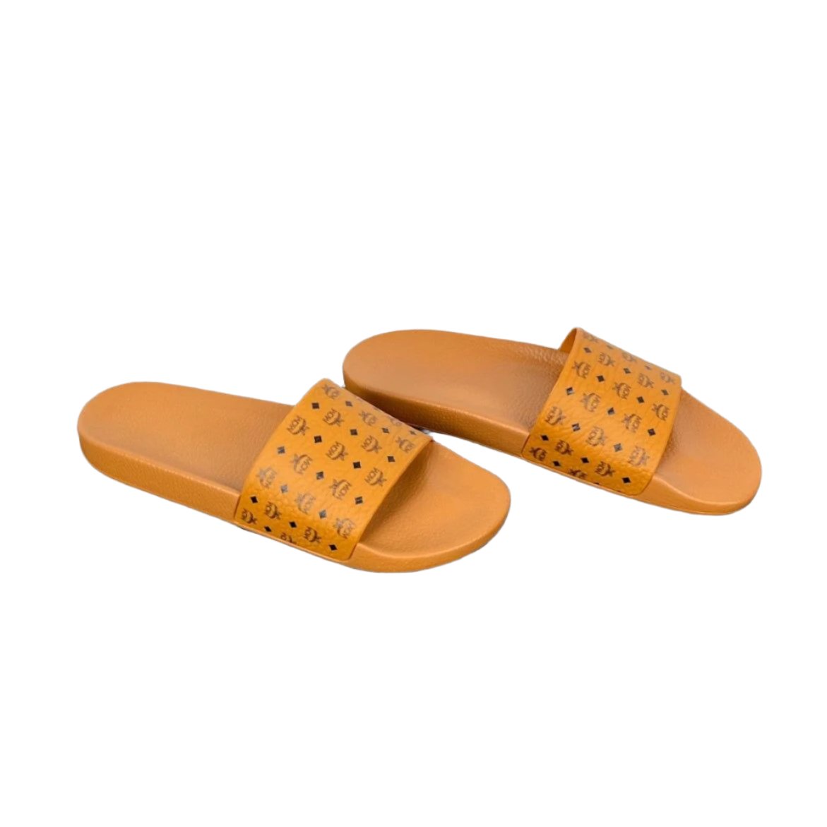 MCM Mens Cognac Visetos Rubber Slides | Positivo Clothing