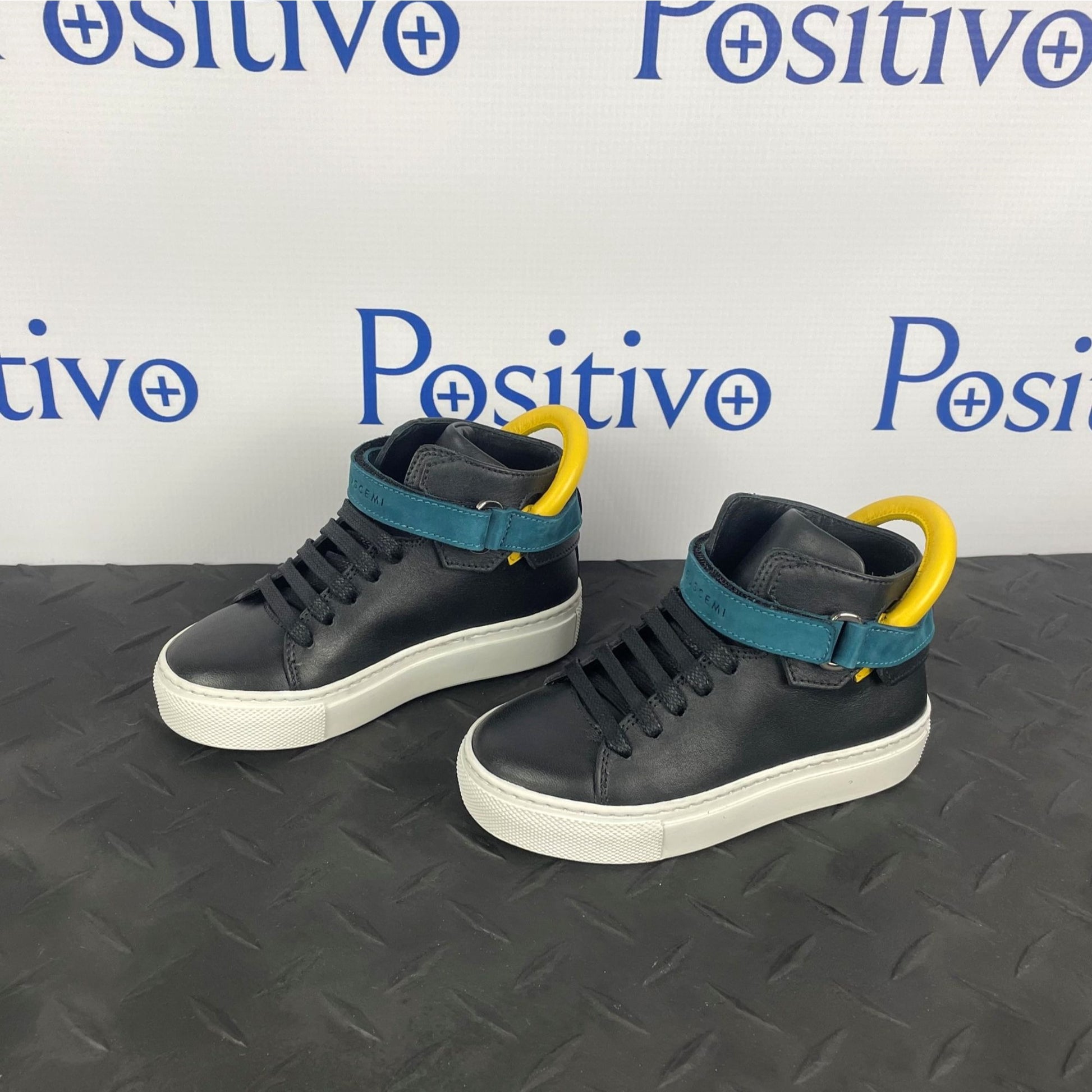 Buscemi 100MM Kid Black Trio Leather Sneakers | Positivo Clothing