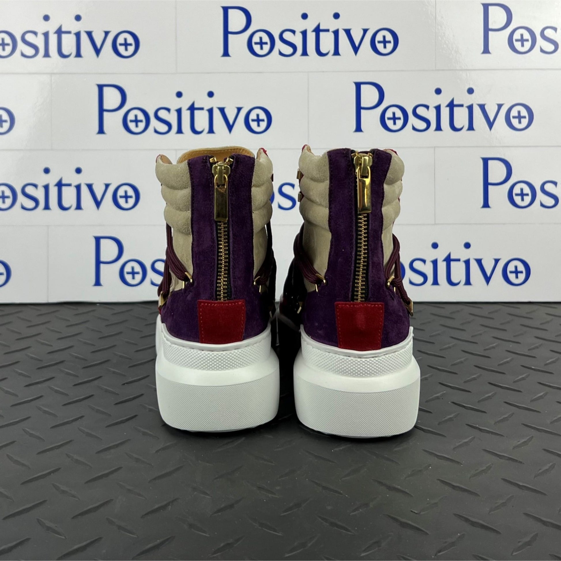 Buscemi Womens Madison Angora Trio Leather High Top Sneakers | Positivo Clothing