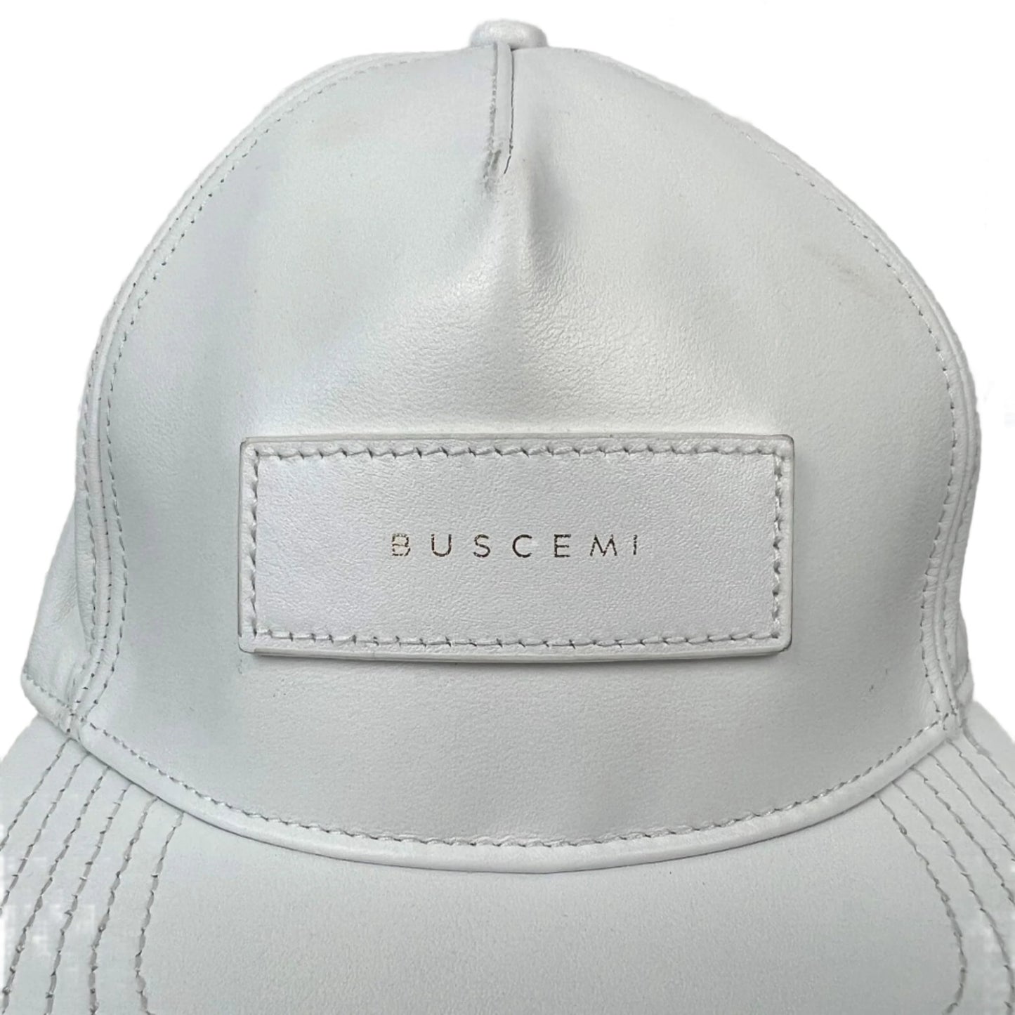 Buscemi Men's Postback White Tonal Smooth Cow Leather Hat New w/ Replacement Box