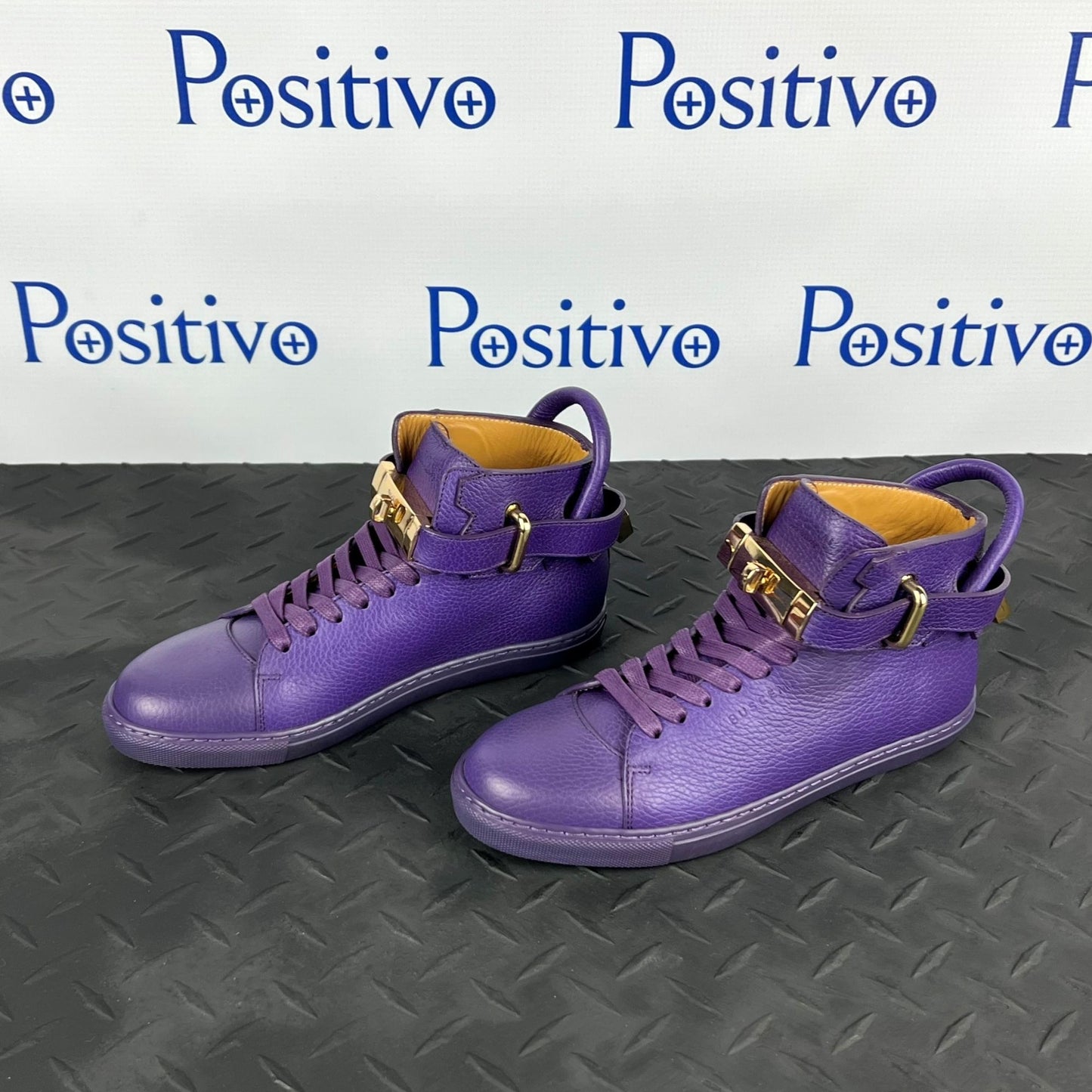 Buscemi Womens 100MM Flat Violet Leather Sneakers | Positivo Clothing