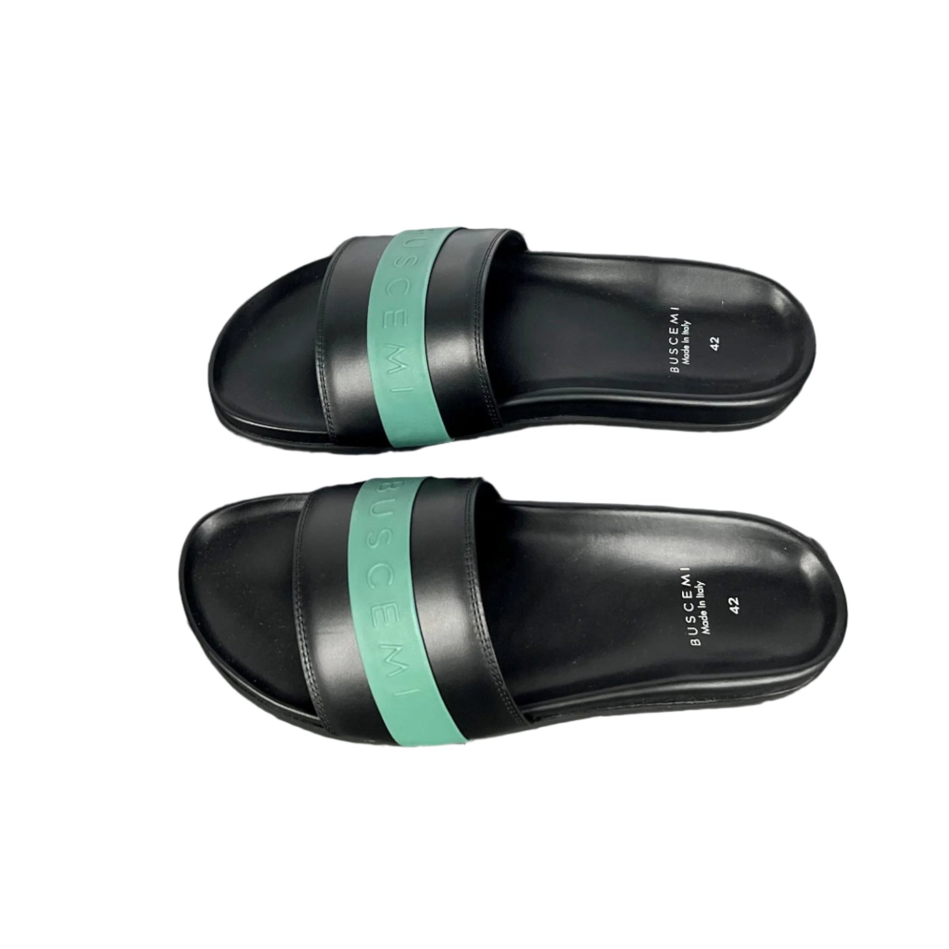 Buscemi Mens Slide Sport Black/Green Leather Sandals | Positivo Clothing