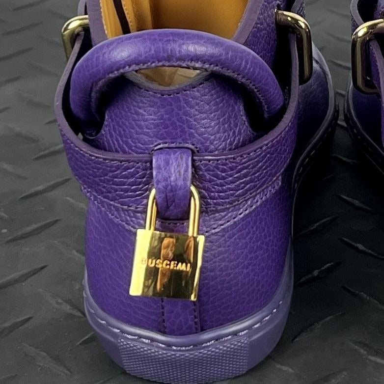 Buscemi Womens 100MM Flat Violet Leather Sneakers | Positivo Clothing