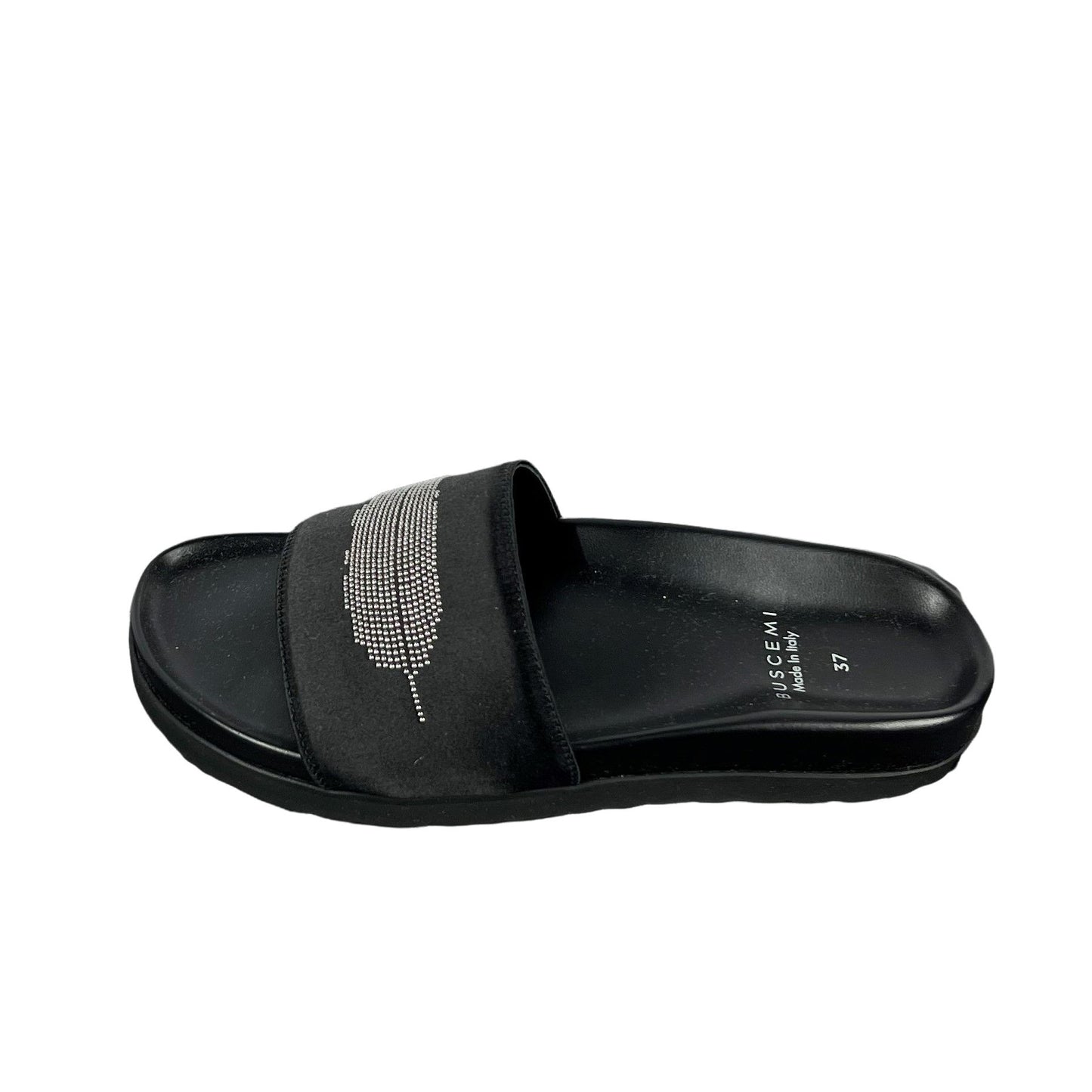 Buscemi Slide Satin Black Leather Sandals