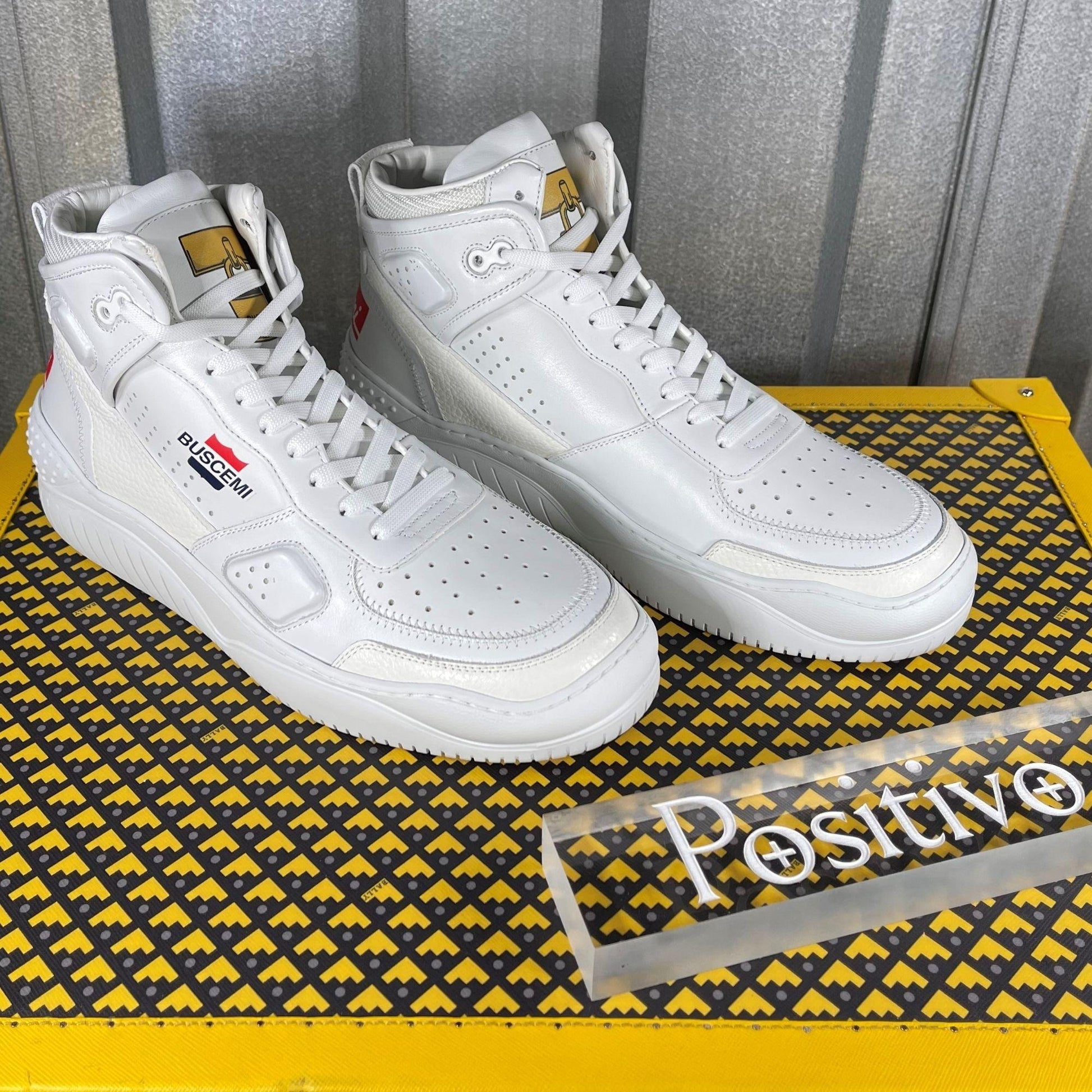 Buscemi Womens Basket White/Gold Leather Sneakers | Positivo Clothing