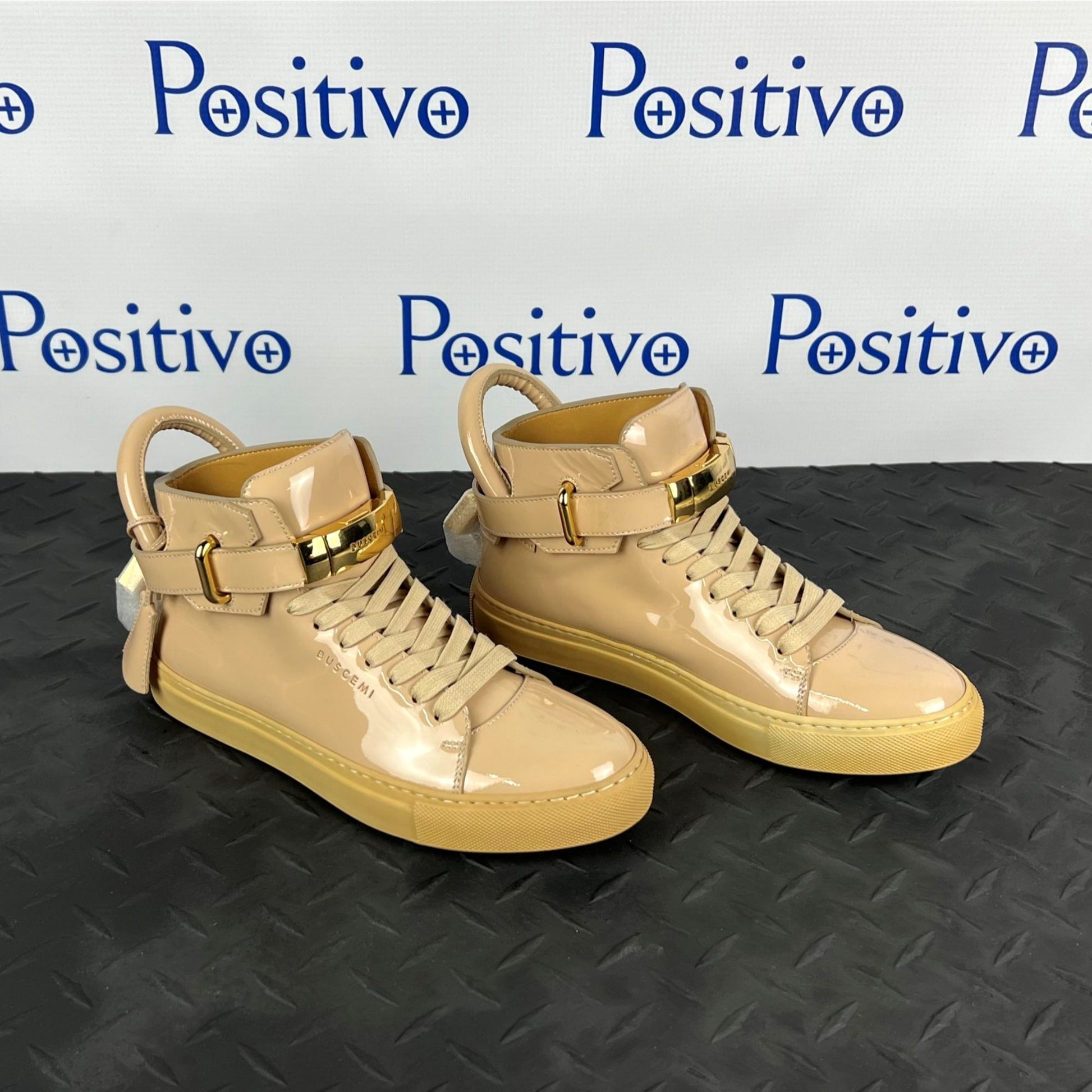 Buscemi Womens 100MM New Button Nude Patent Leather Sneakers | Positivo Clothing