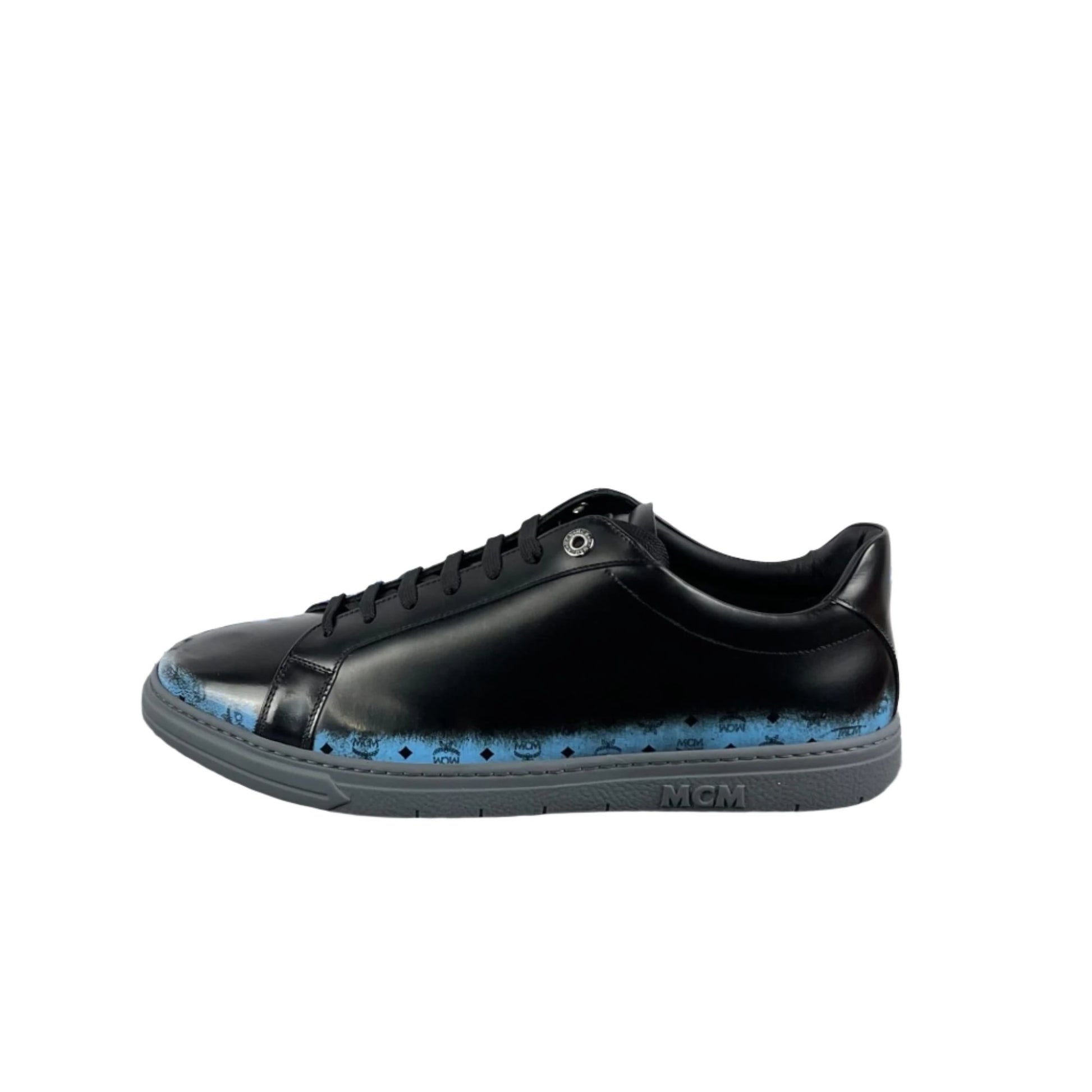 MCM Mens Terrain Gradient Black/Blue Leather Low Top Sneakers | Positivo Clothing