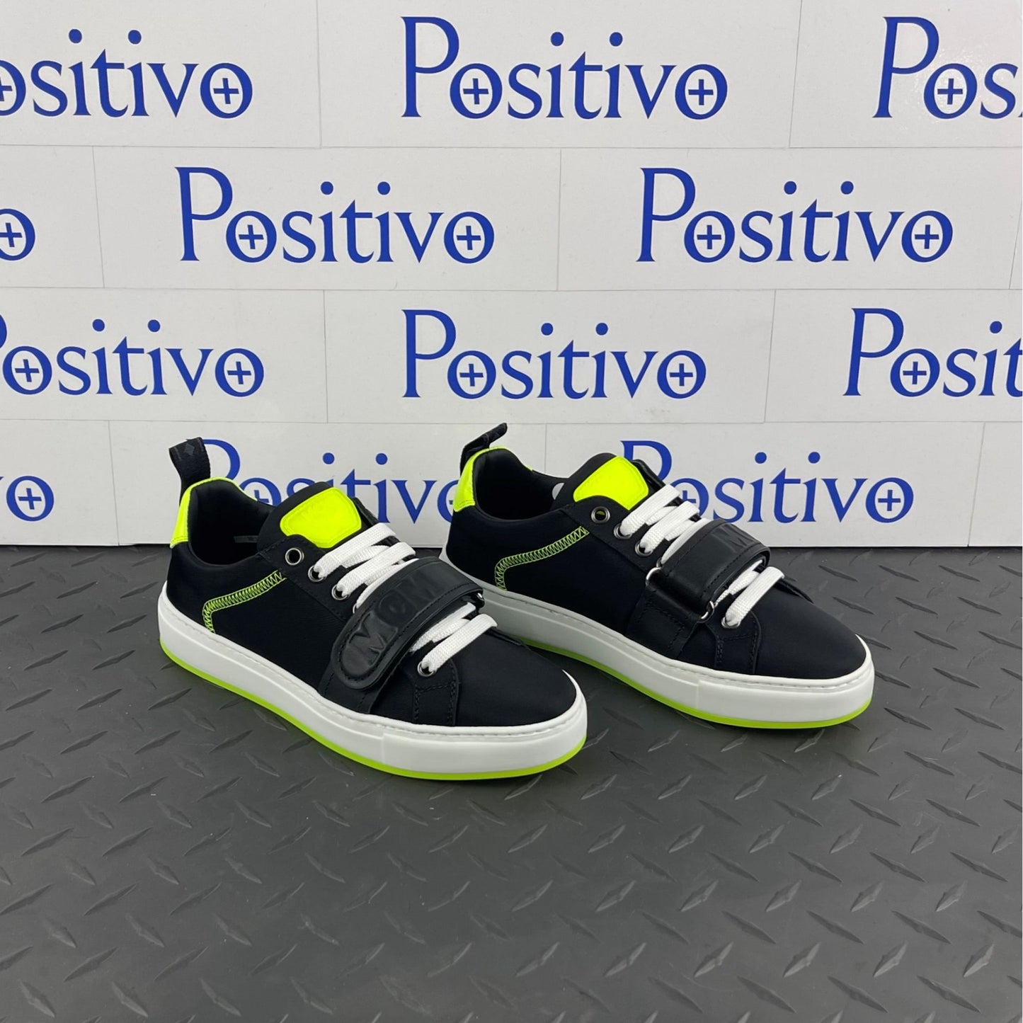 MCM Womens Lime/Black Nylon Low Top Sneakers | Positivo Clothing