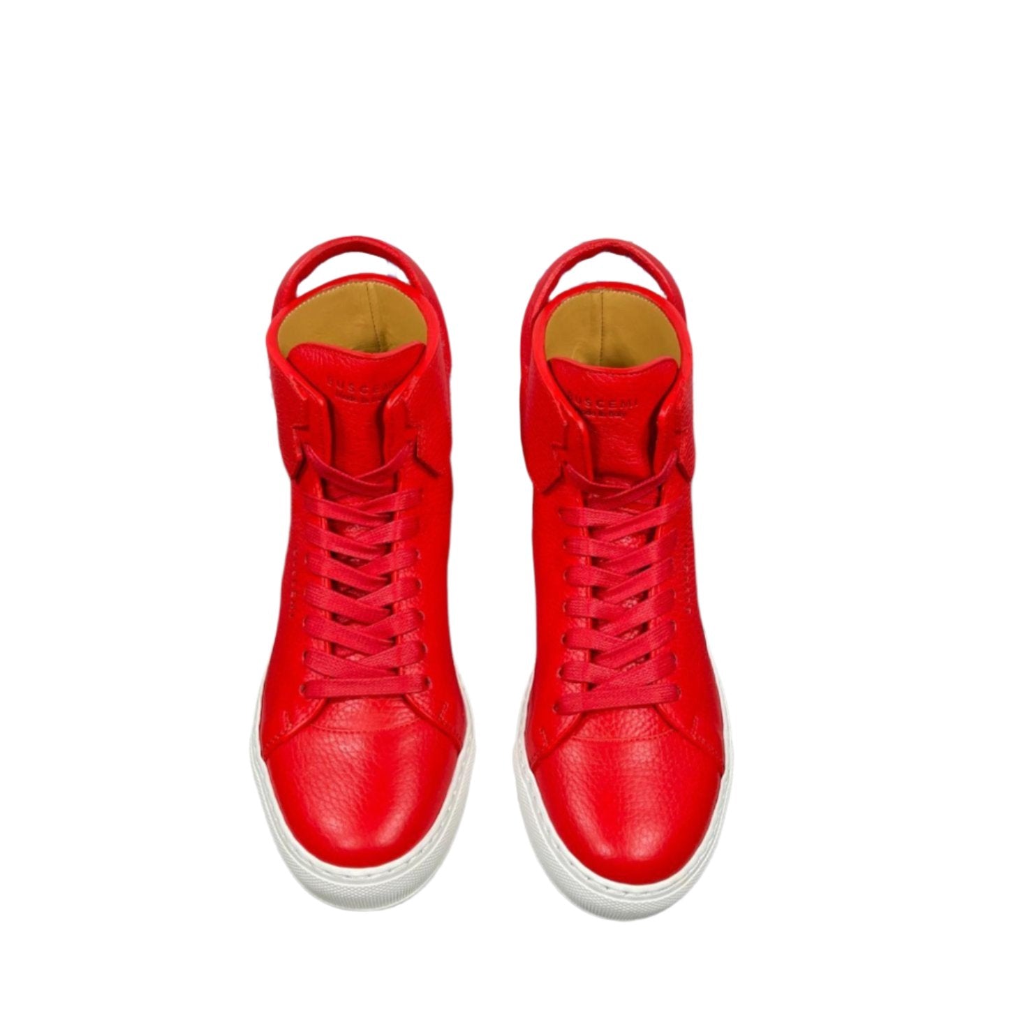 Buscemi Mens 125MM Red/White Leather High Top Sneakers | Positivo Clothing