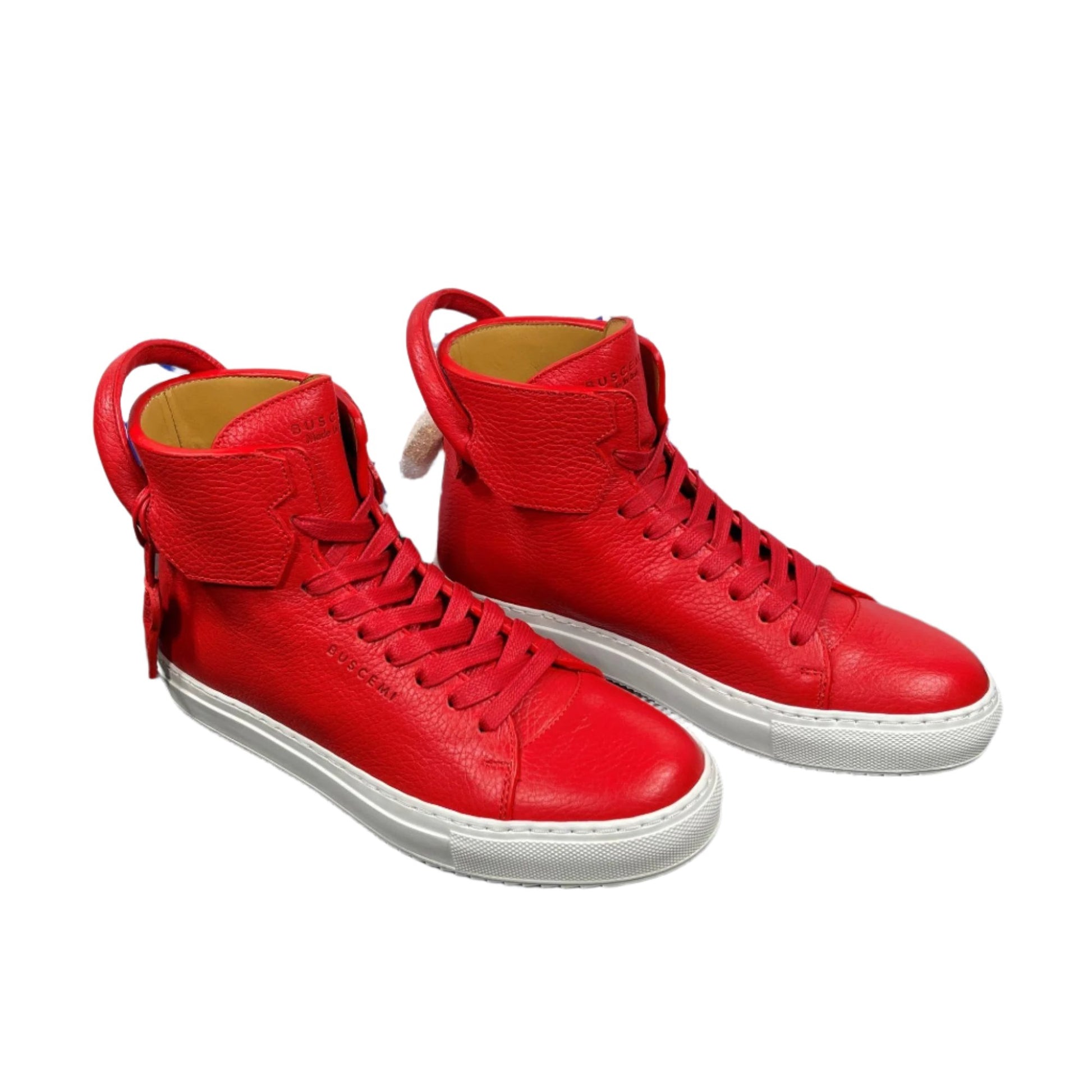 Buscemi Mens 125MM Red/White Leather High Top Sneakers | Positivo Clothing