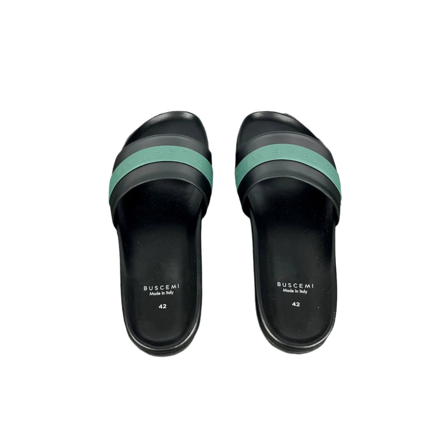 Buscemi Mens Slide Sport Black/Green Leather Sandals | Positivo Clothing