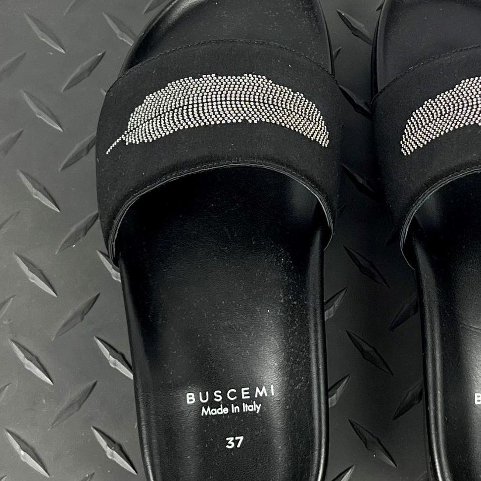 Buscemi Slide Satin Black Leather Sandals