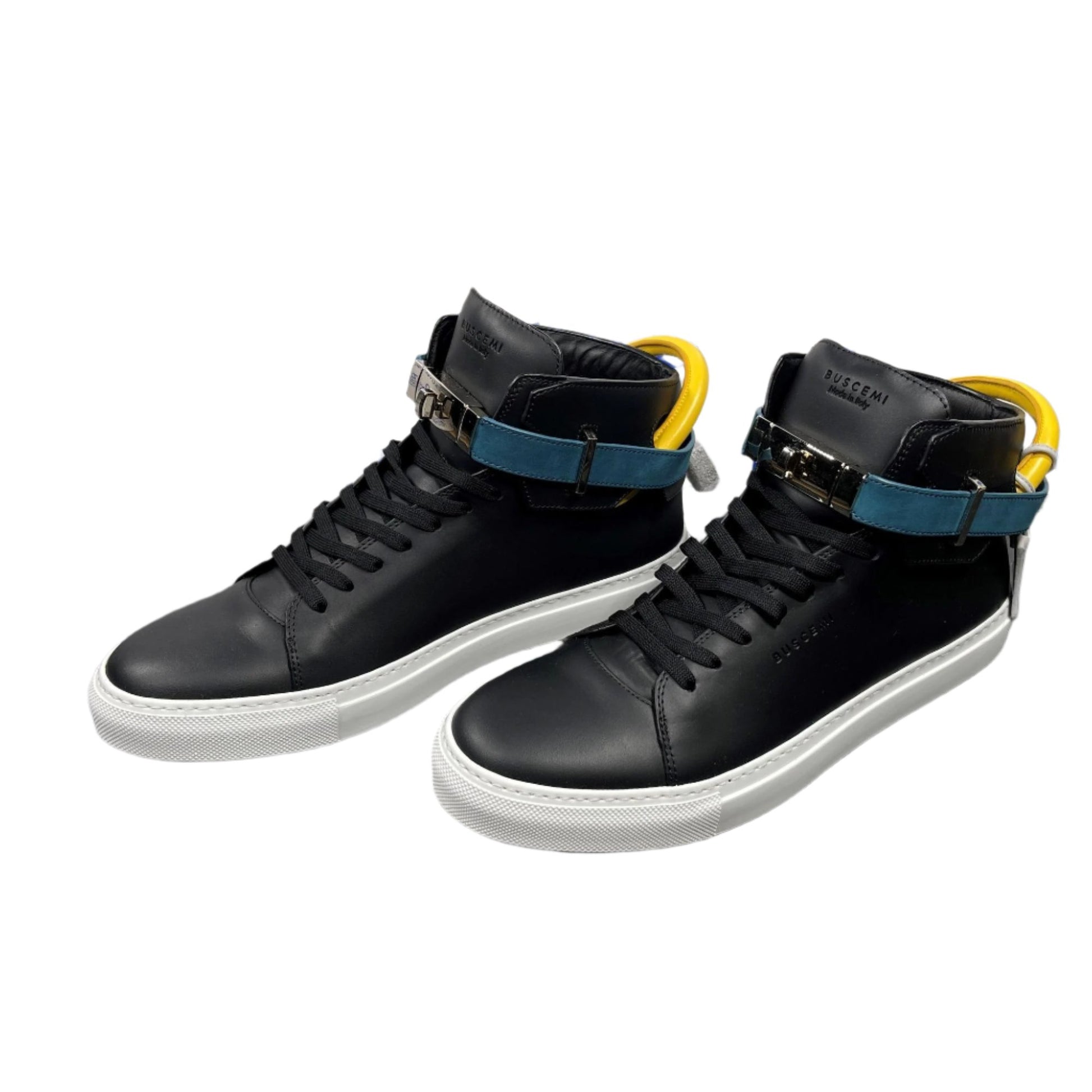 Buscemi Mens 100MM Black Trio High Top Leather Sneakers | Positivo Clothing