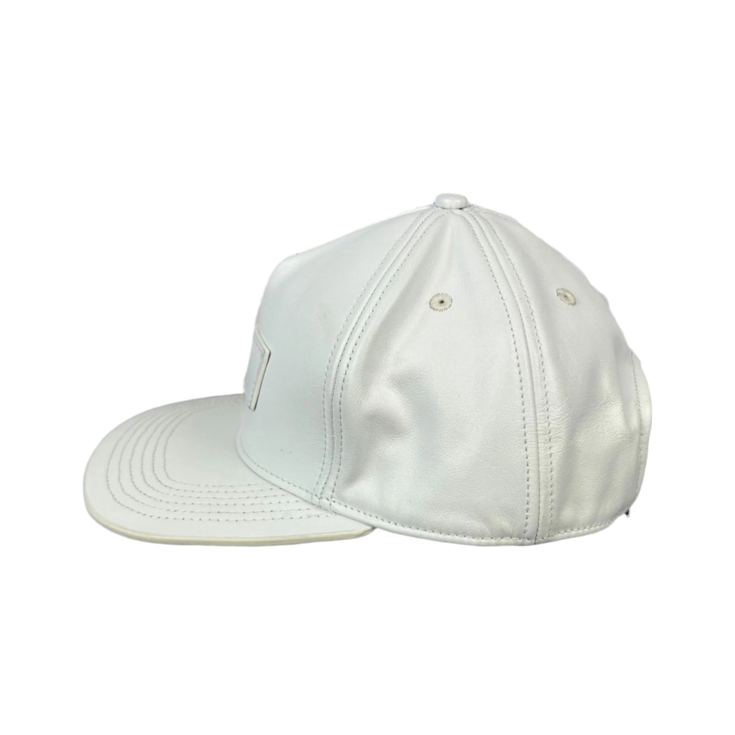 Buscemi Men's Postback White Tonal Smooth Cow Leather Hat New w/ Replacement Box