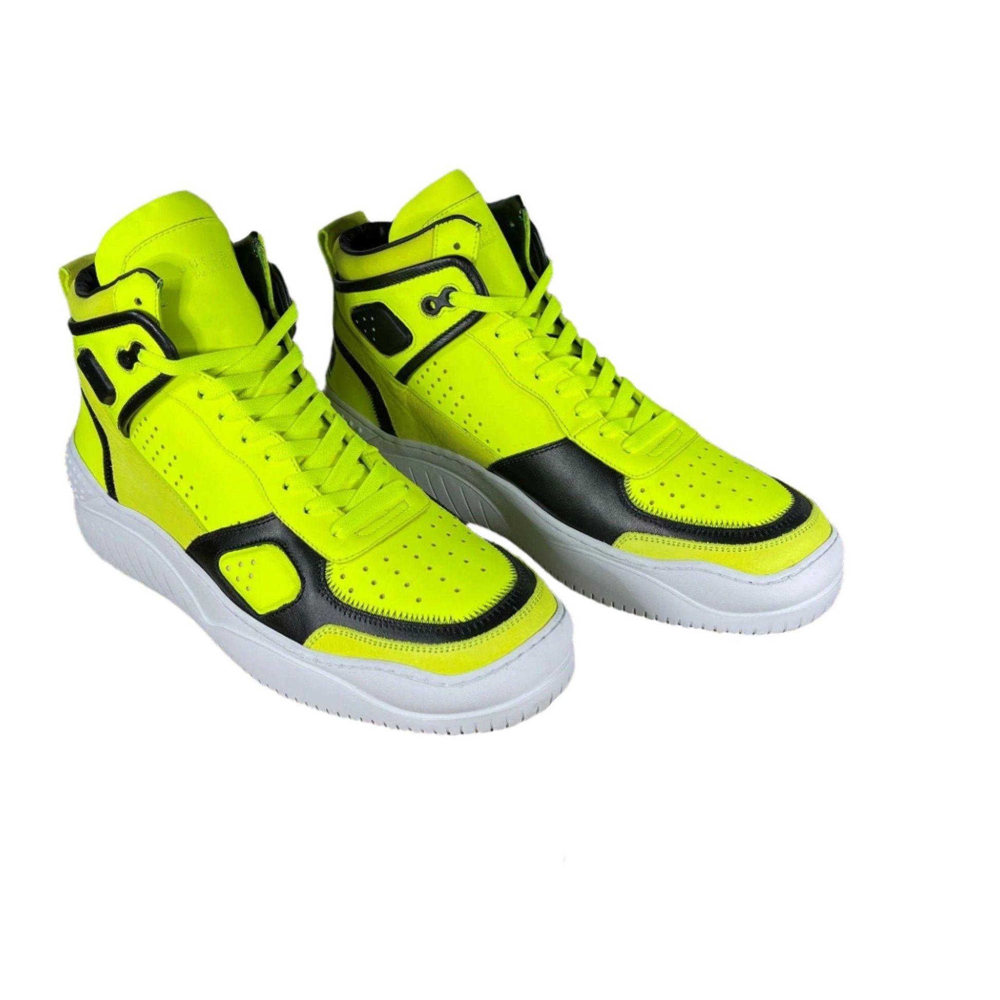 Buscemi Basket Neon Yellow Leather High Top Sneakers | Positivo Clothing