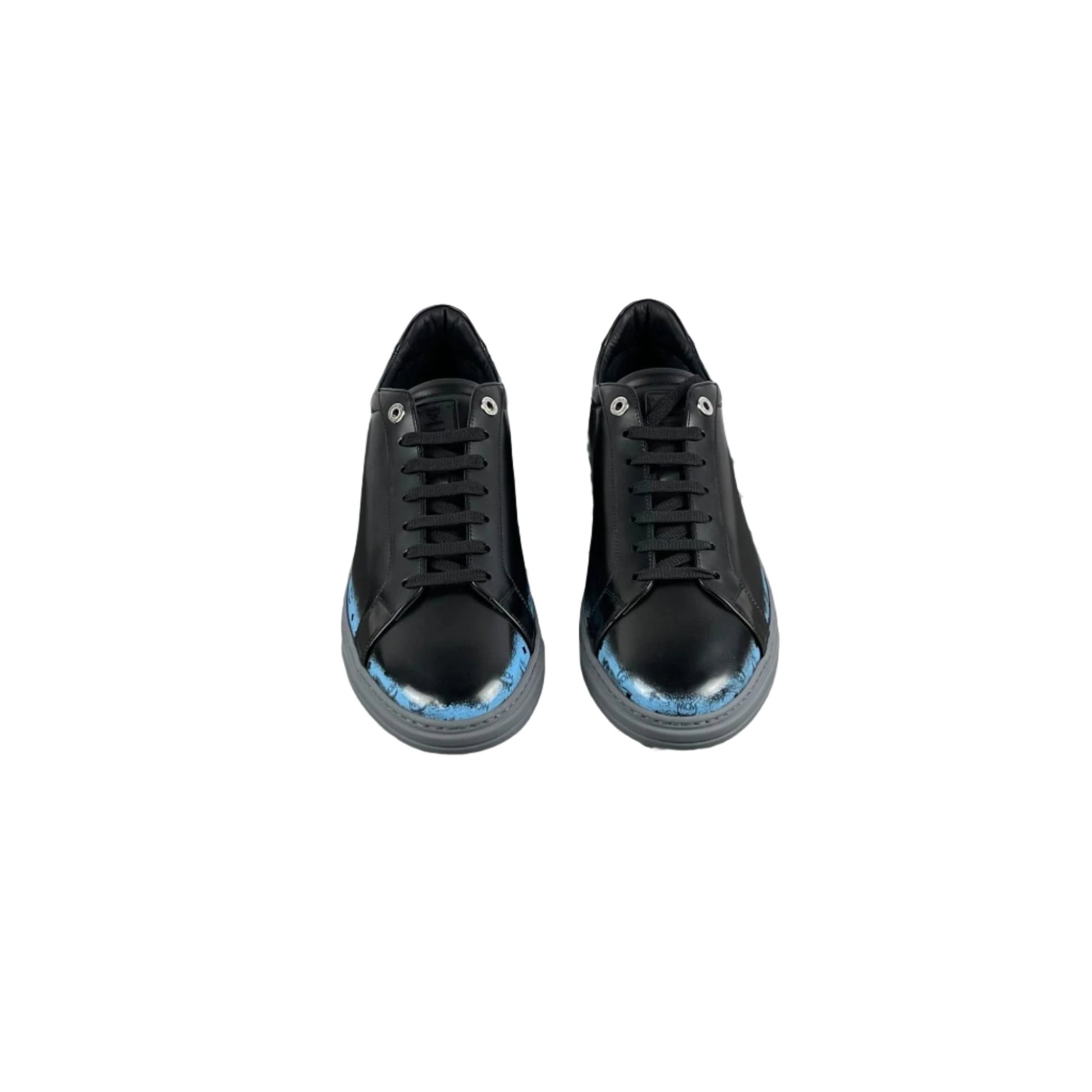 MCM Mens Terrain Gradient Black/Blue Leather Low Top Sneakers | Positivo Clothing