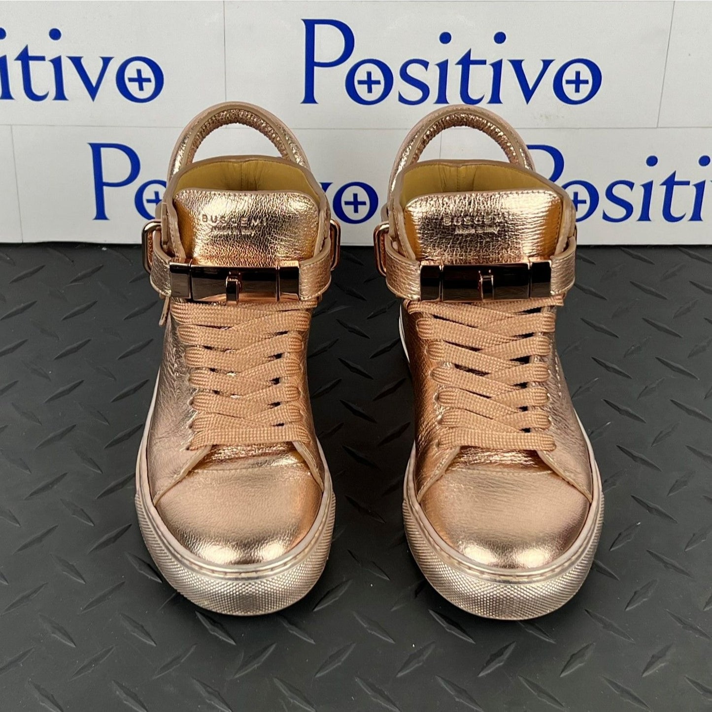 Buscemi 100MM Metallic Rose Gold Leather High Top Sneakers US 6 SAMPLE