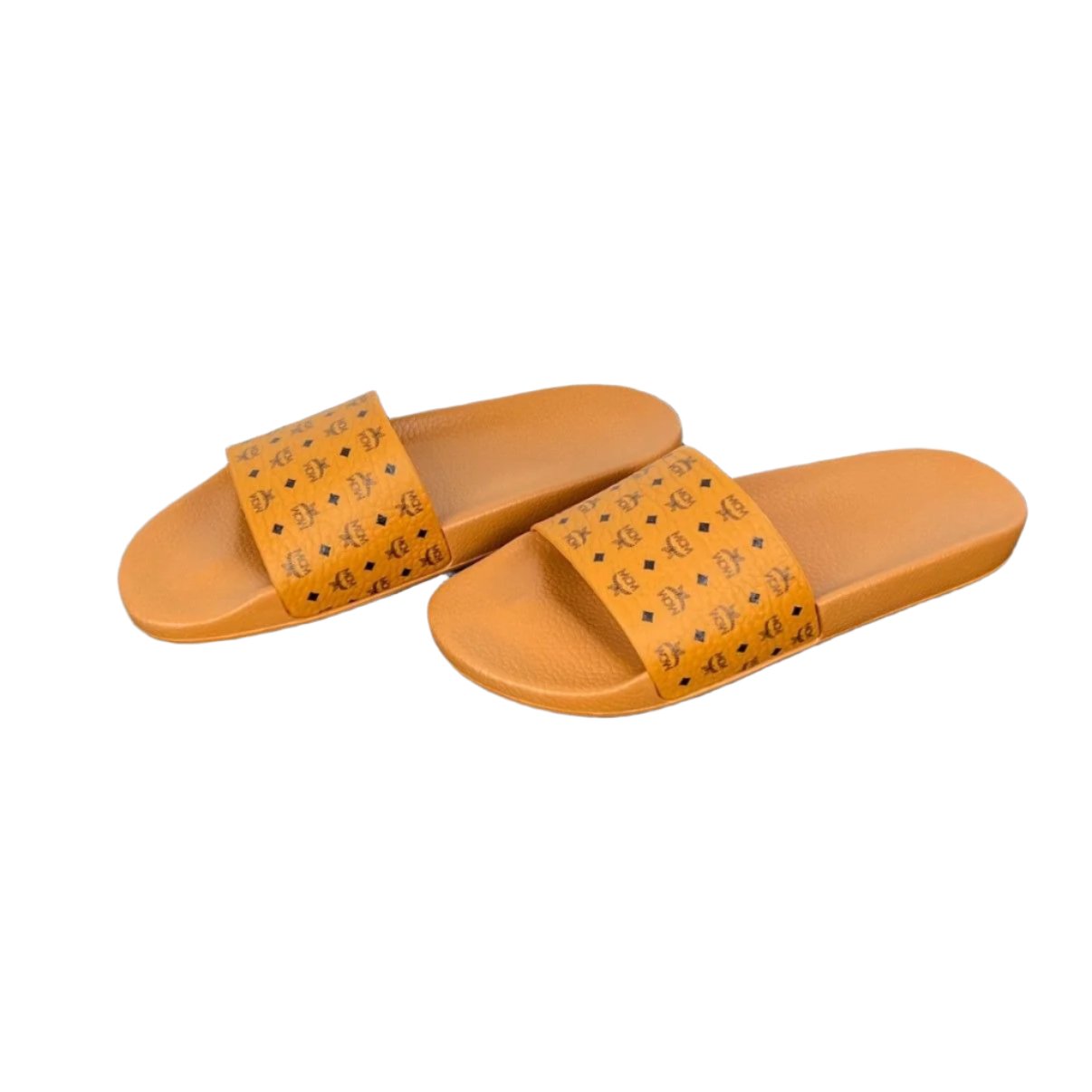 MCM Mens Cognac Visetos Rubber Slides | Positivo Clothing