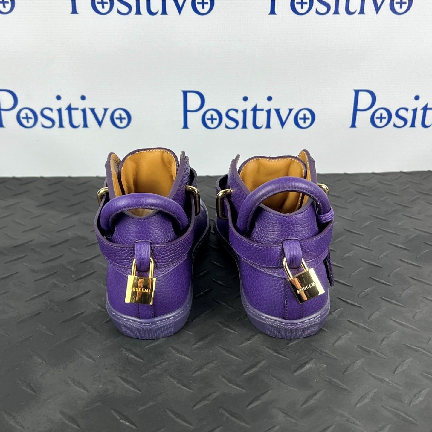 Buscemi Womens 100MM Flat Violet Leather Sneakers | Positivo Clothing