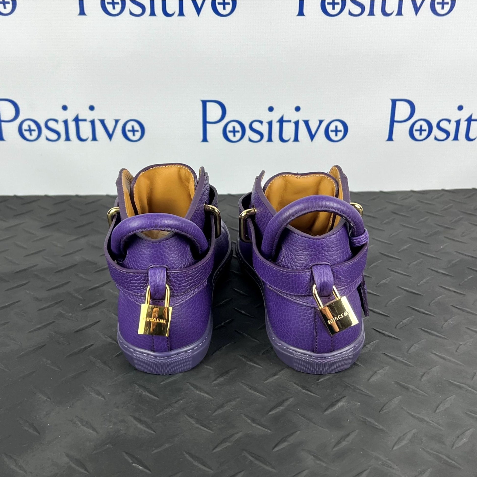 Buscemi Womens 100MM Flat Violet Leather Sneakers | Positivo Clothing