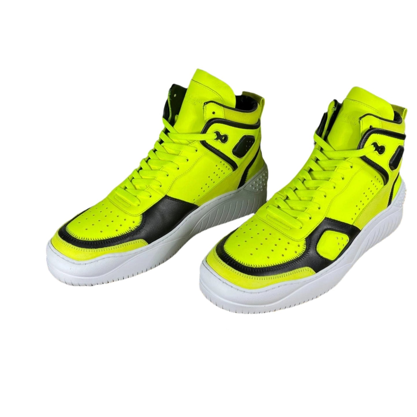 Buscemi Basket Neon Yellow Leather High Top Sneakers | Positivo Clothing